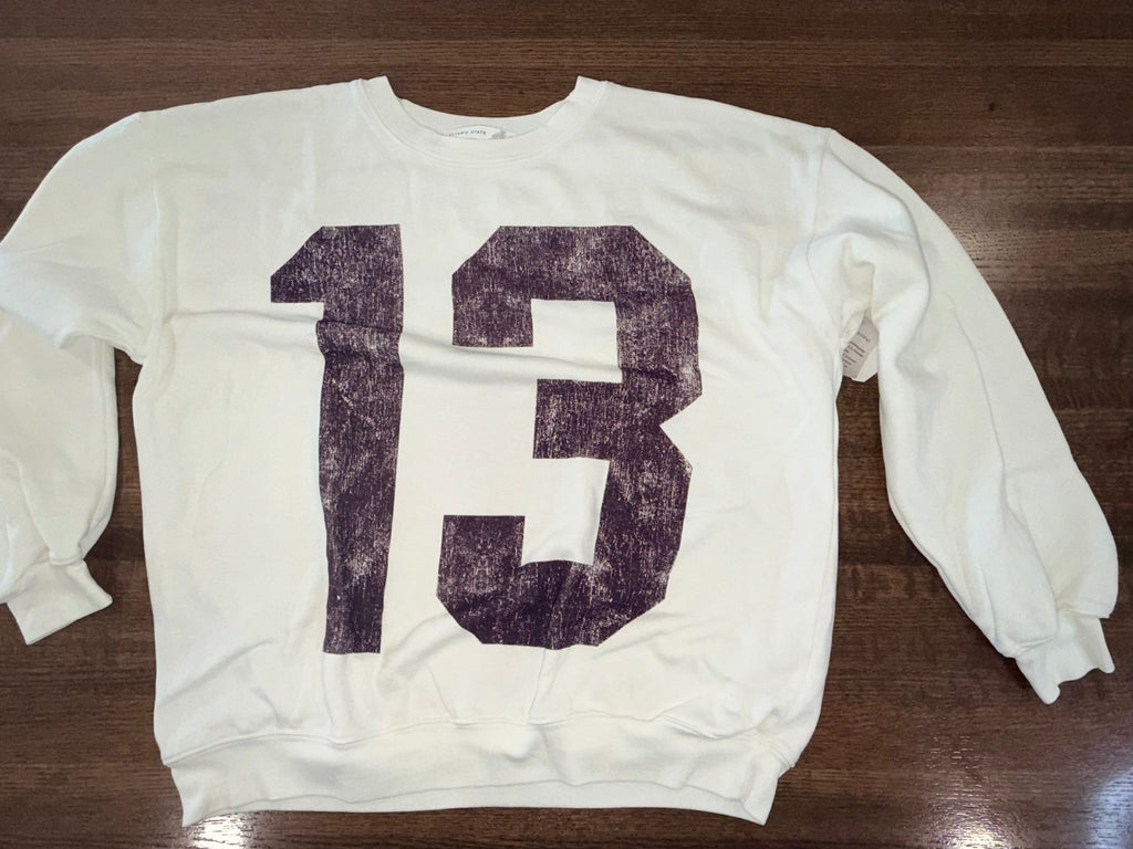 Altar’d State Supersoft Oversized Pullover Crew Sweatshirt Cream & Maroon XS NWT