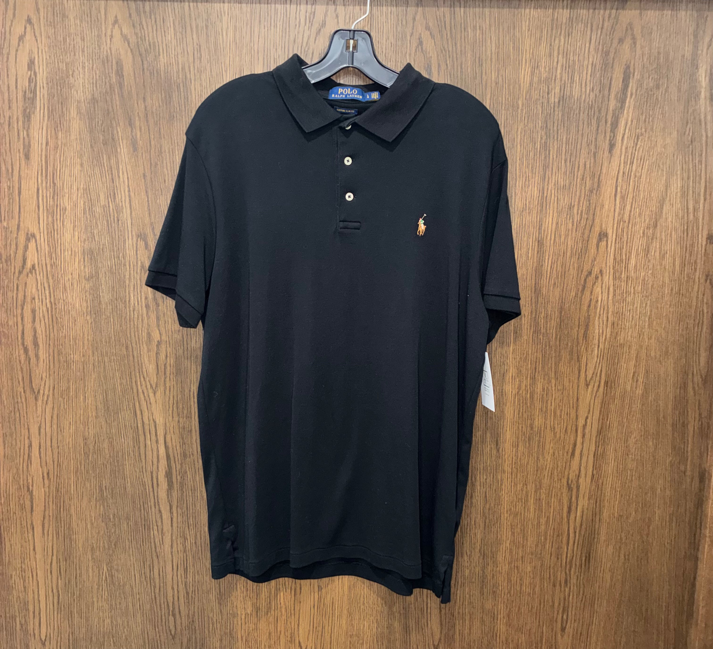 Polo Ralph Lauren Men's Large Custom Slim Fit Black Cotton Polo Shirt Multicolor Pony