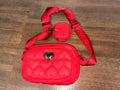 Luv Betsey Heart Quilted Crossbody Camera Bag Red Pink with Mini Pouch