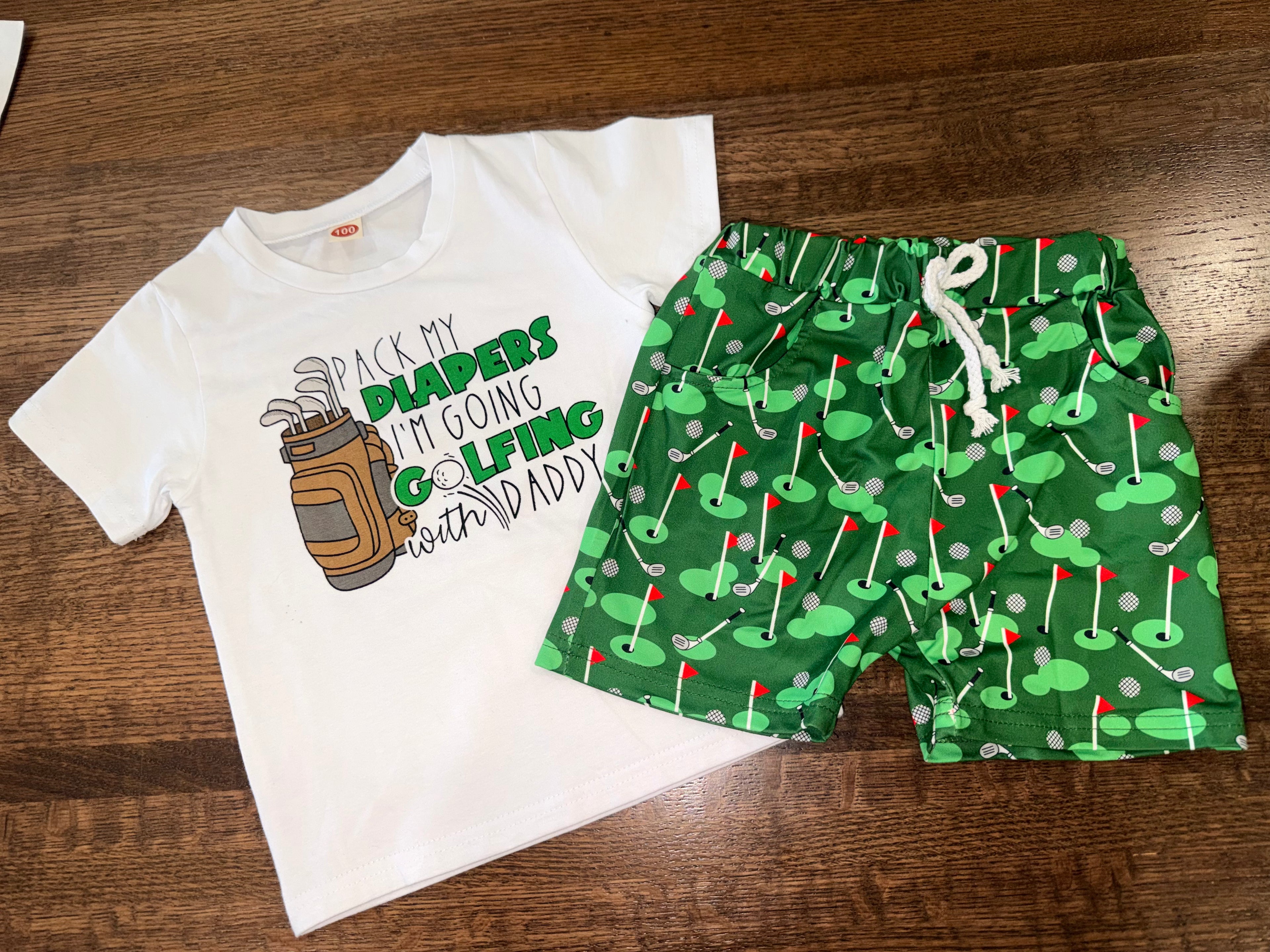 Pack My Diapers I’m going Golfing with Daddy T-Shirt & Shorts Size 2/3 2T 3T