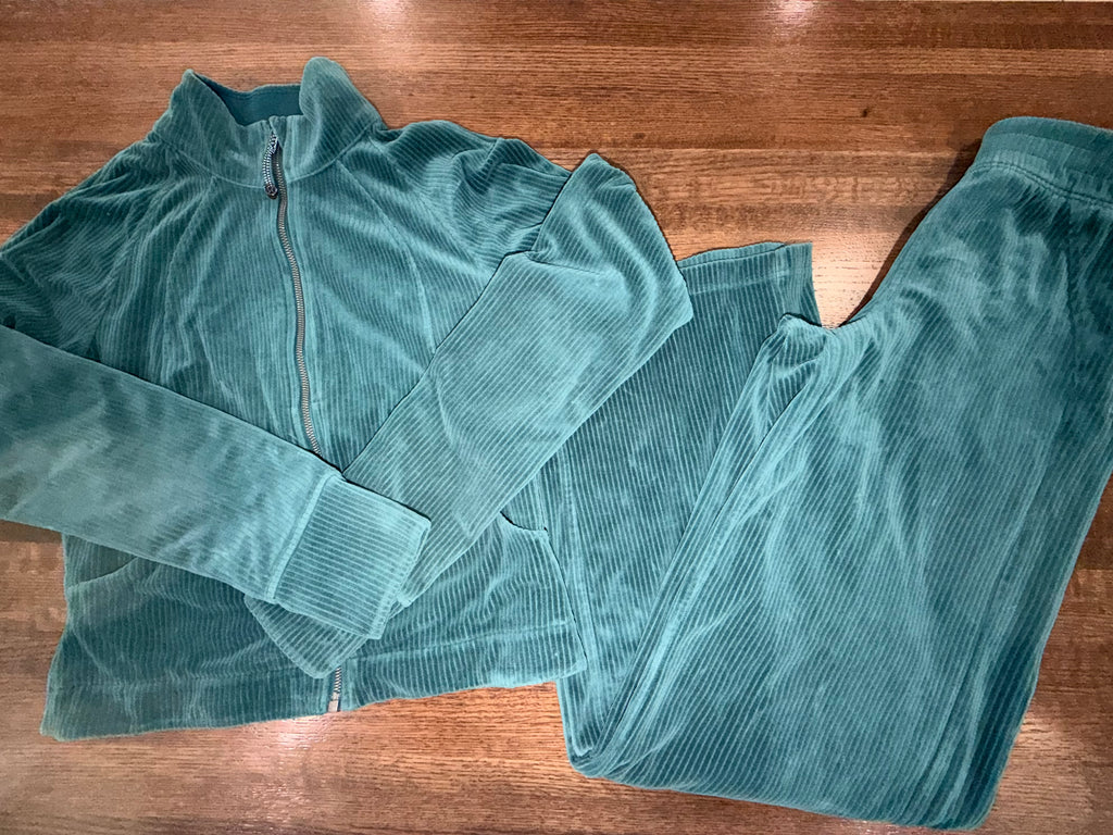 Lululemon Women’s Scuba Track Jacket and Wide-Leg Pants Set Size 4 "Storm Teal" Velvet Corduroy Fabric