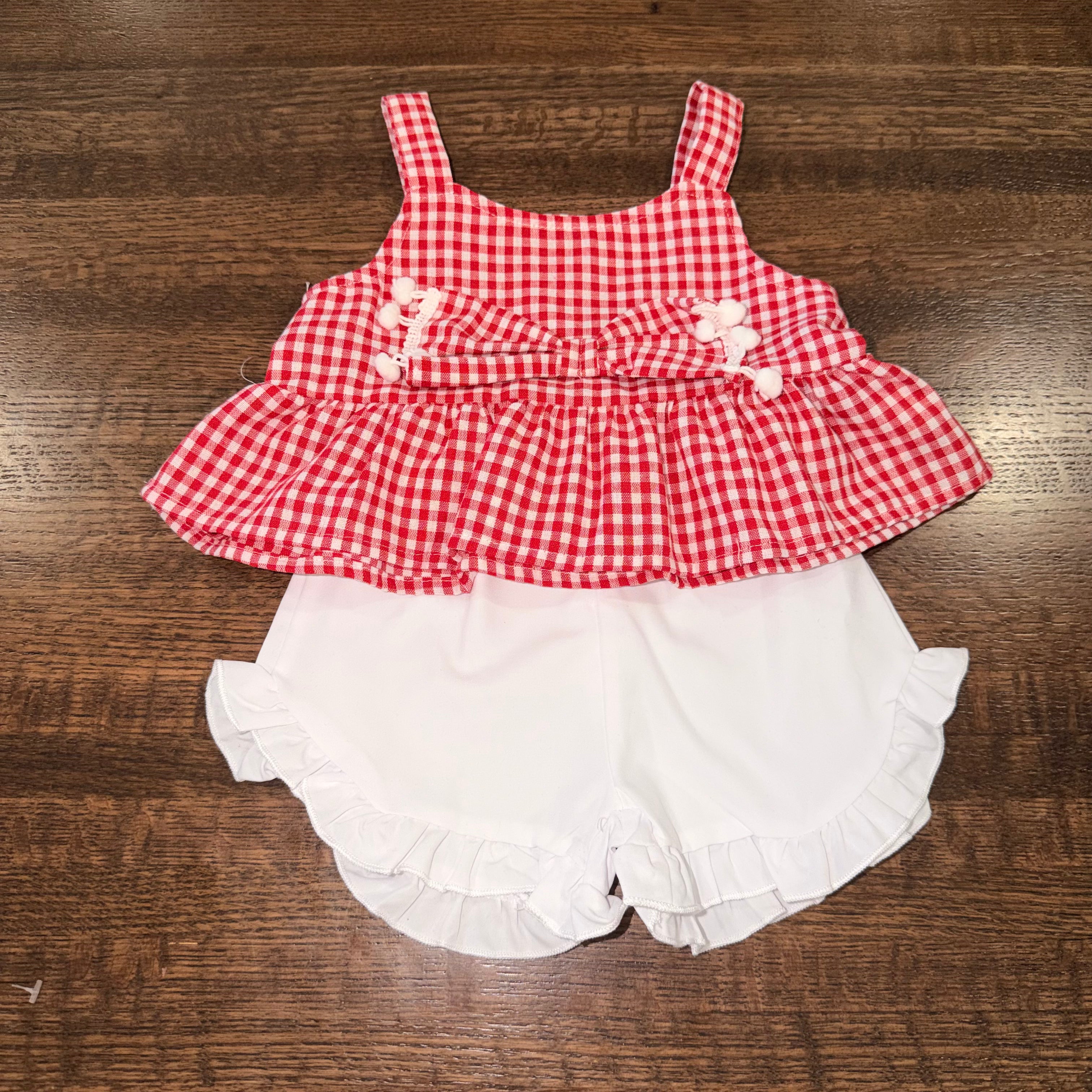 Girls Red Gingham Check Peplum Top & Ruffle Shorties Size 3-6 Months New