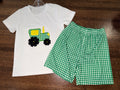 Tractor Appliqué Shirt & Gingham Shorts Size 3 New