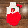 Strawberry Appliqué Girls Halter Top & Ruffle Bow Bummies Size 9-12 Months New