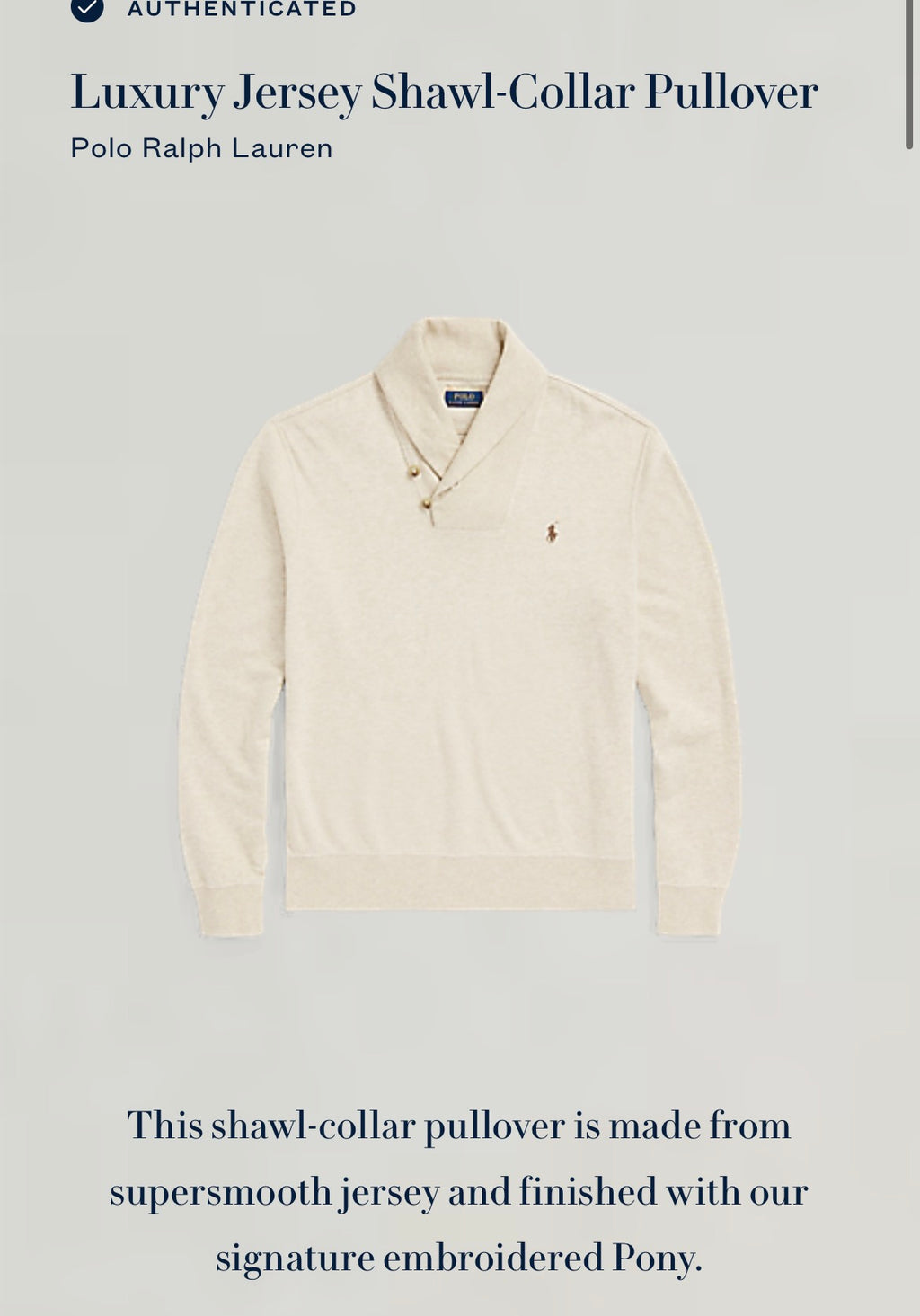 Polo Ralph Lauren Men’s Luxury Jersey Shawl Collar Pullover Size XL