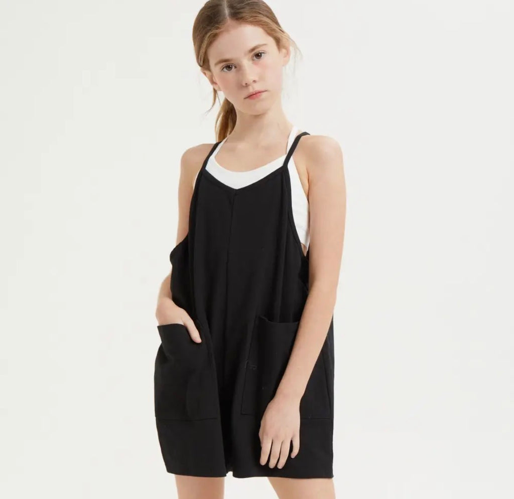 Good Girls NWT Shortie Romper Overall Jumpsuit YL 12/14 Black