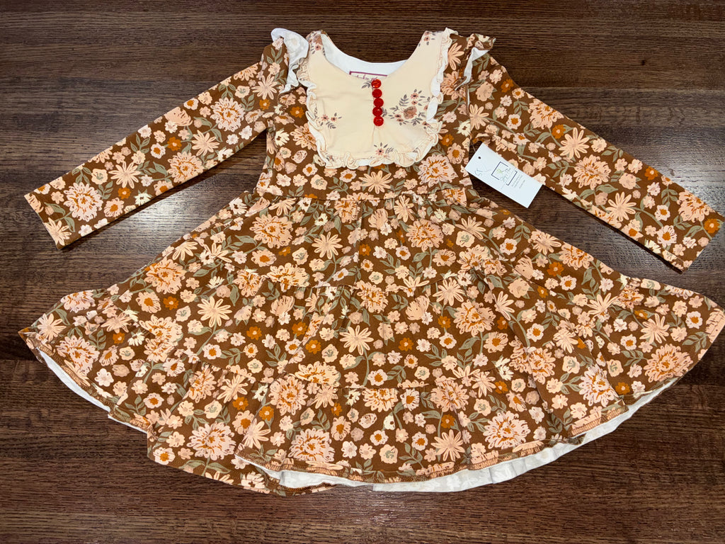 Cheeky Plum Girls Retro Blooms Dress in Harvest Bloom Size 5T