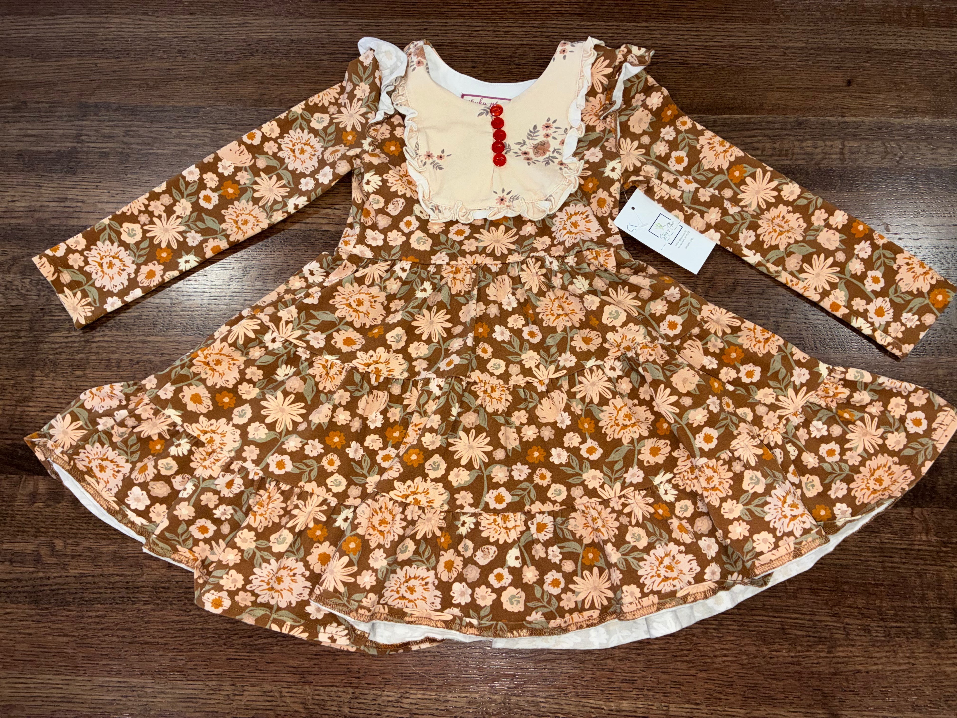 Cheeky Plum Girls Retro Blooms Dress in Harvest Bloom Size 5T