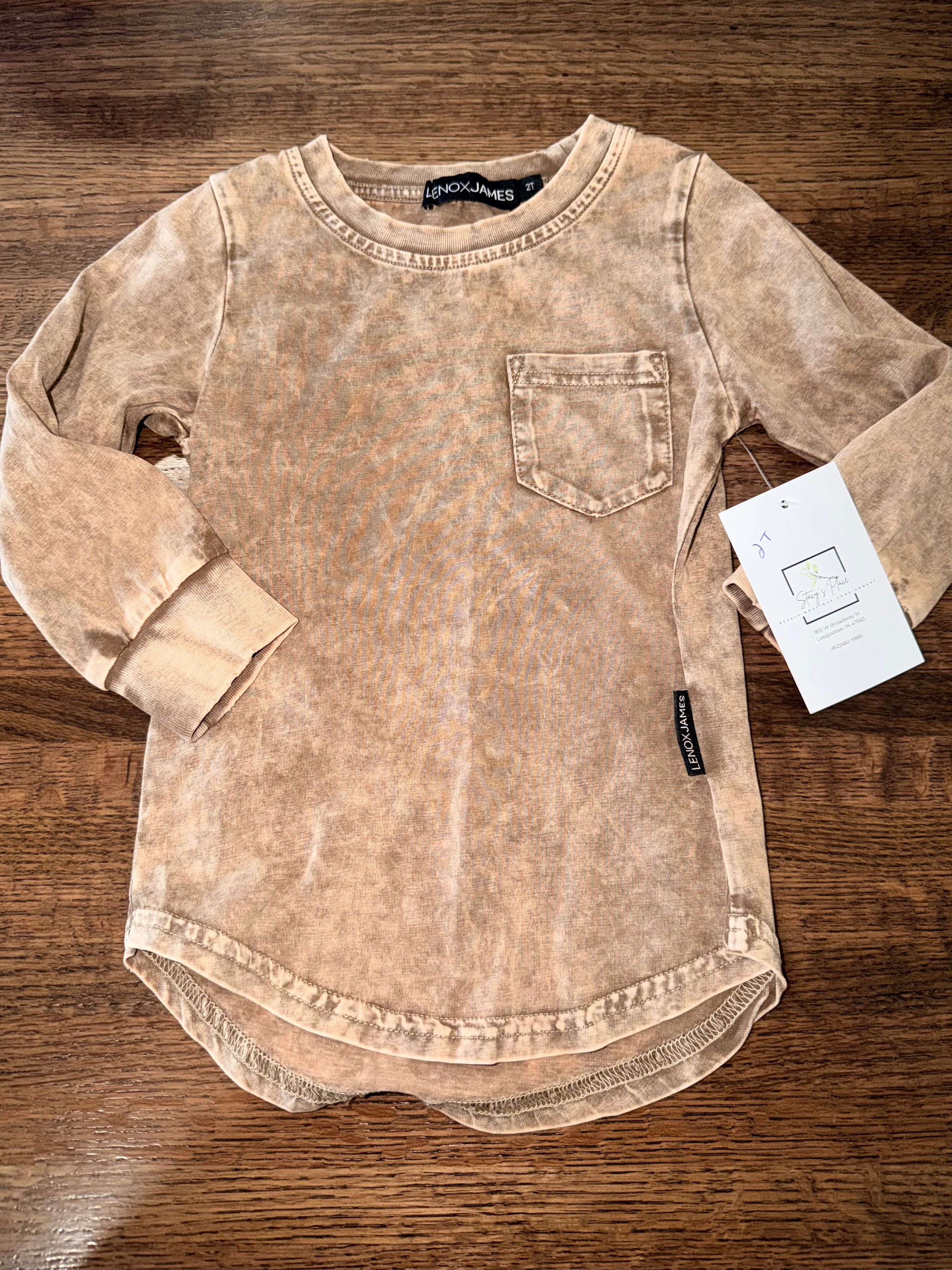 Lenox James Long Sleeve Brown Acid Wash Tee T-Shirt Size 2T