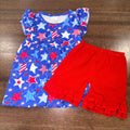 Boutique Patriotic Stars Girls Flutter Top & Shorts Size 2T