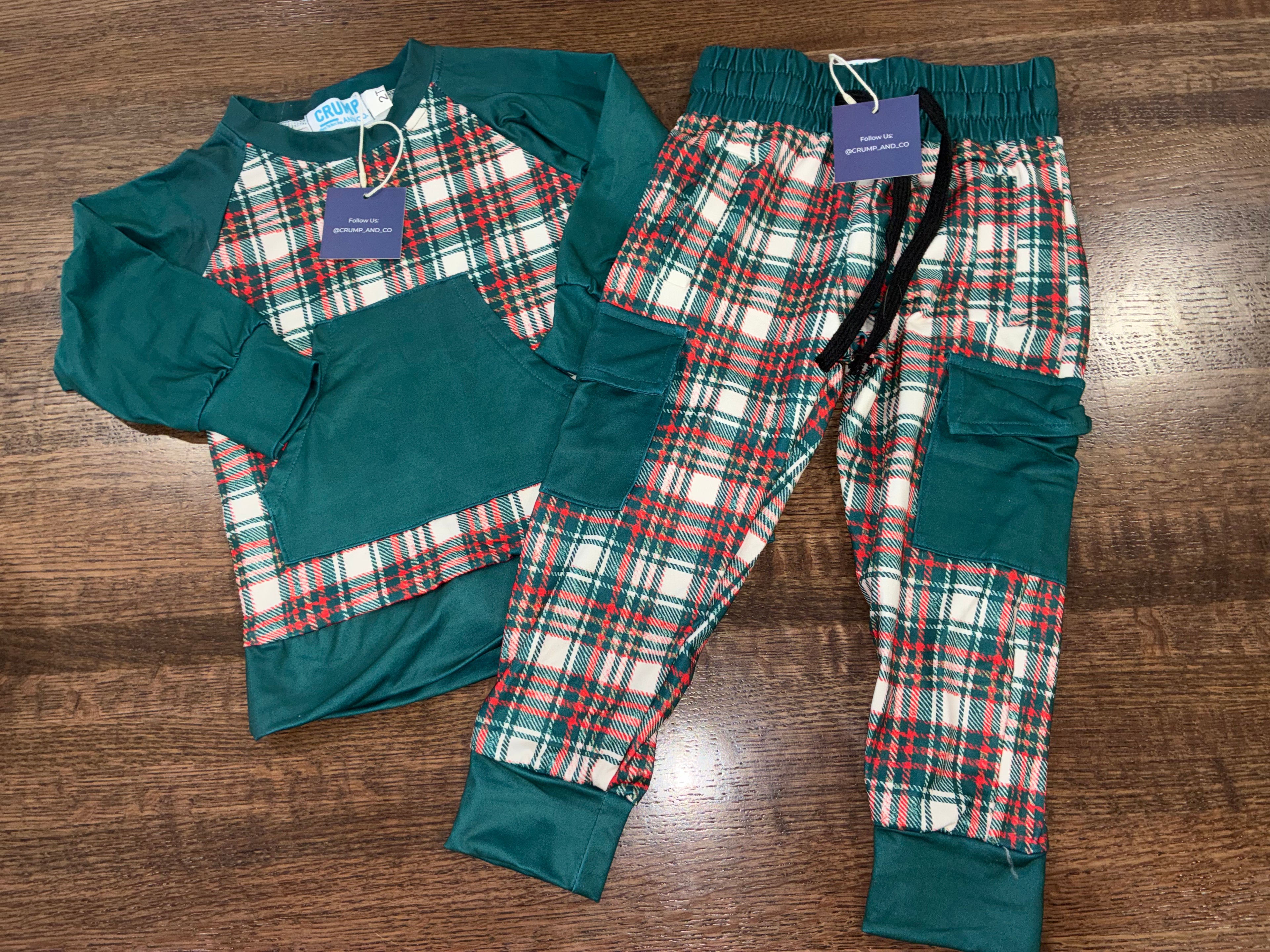 Crump & Co Boys CLASSIC CHRISTMAS PLAID Jogger Set  Size 2T NWT