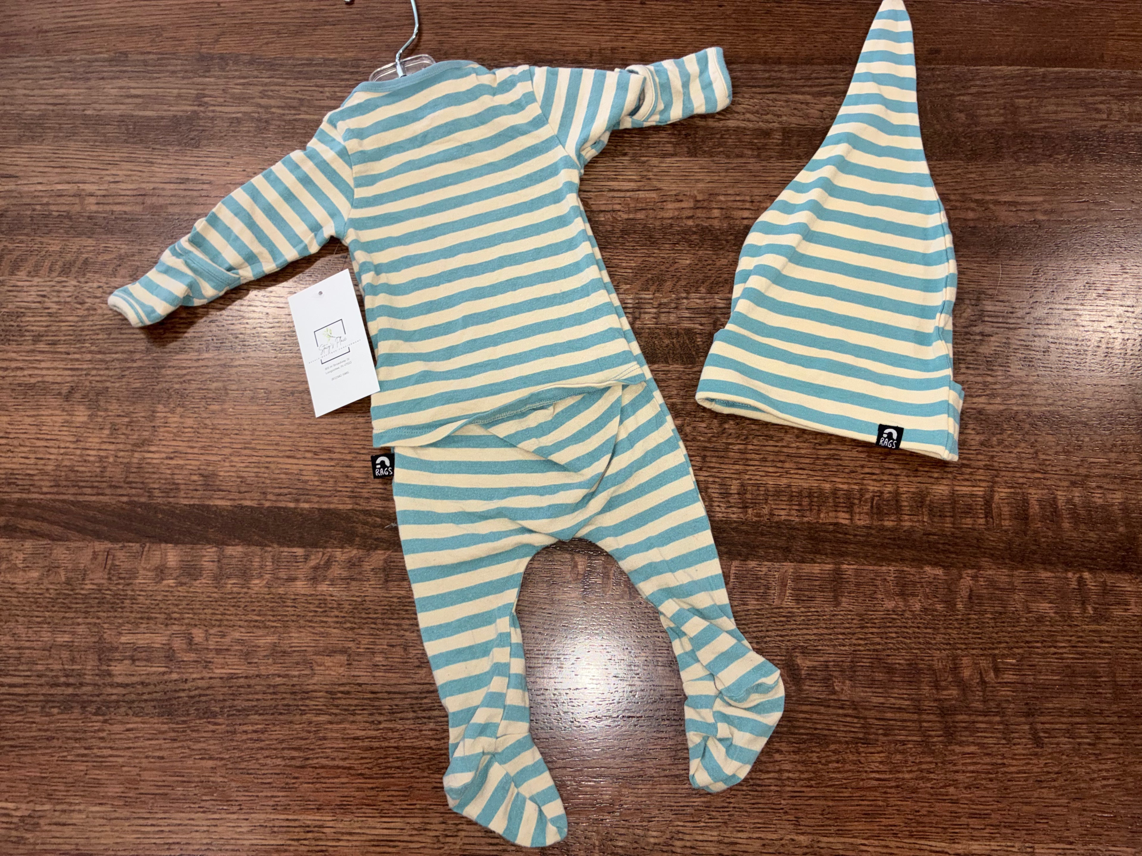 Rags Striped Boys Bamboo Romper & Hat 0-3 Months