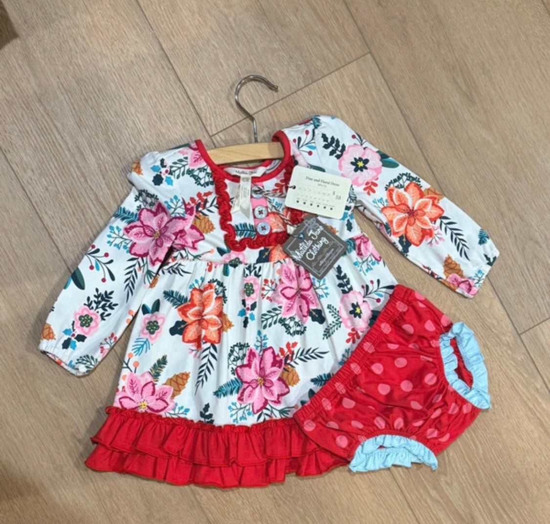 Matilda Jane  "Talk About Floral" Christmas Dress & Diaper Cover 12-18 Months NWT