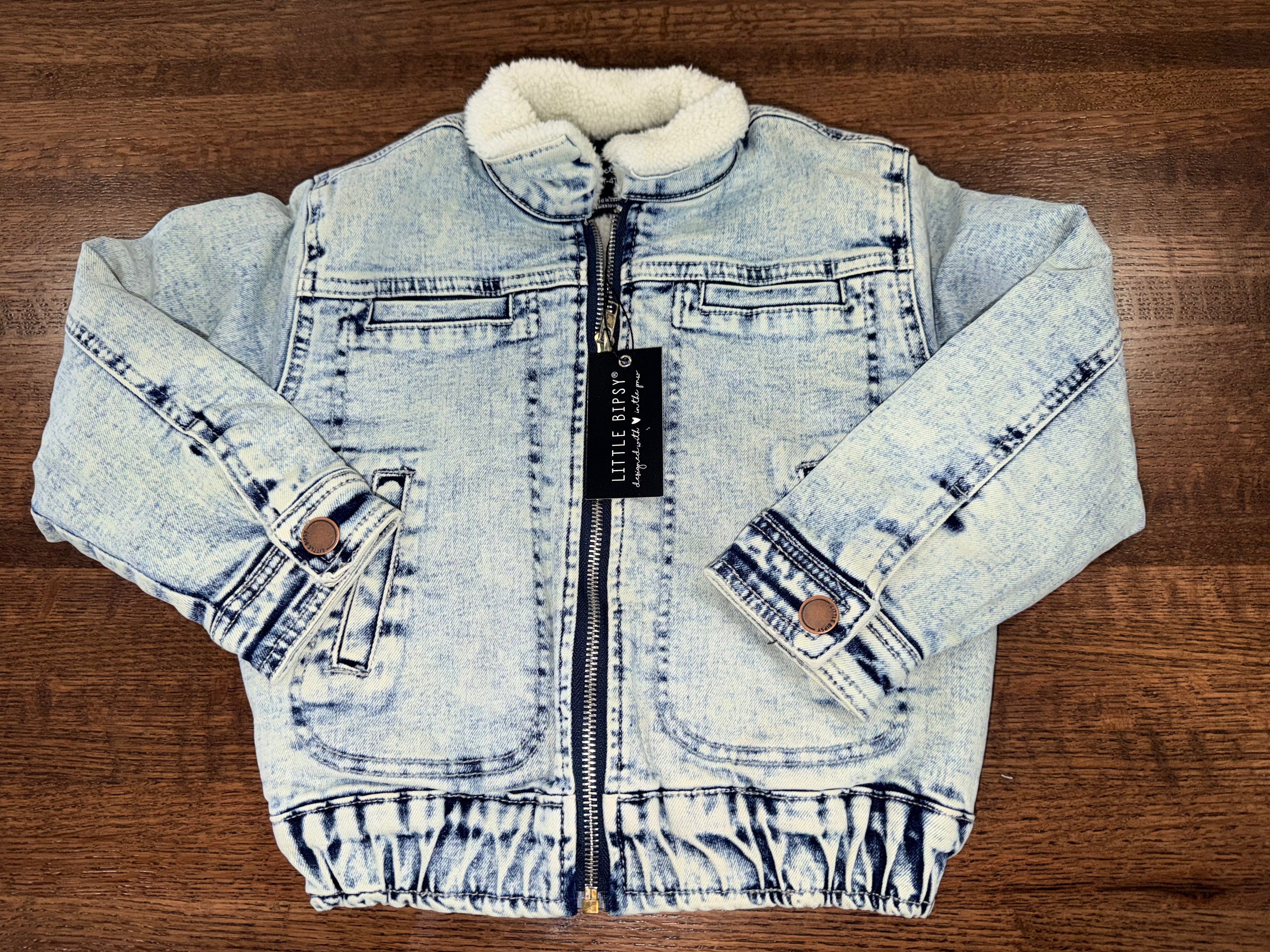 Little Bipsy Boys Sherpa Lined Denim Bomber Jacket Size 3/4 3T 4T NWT
