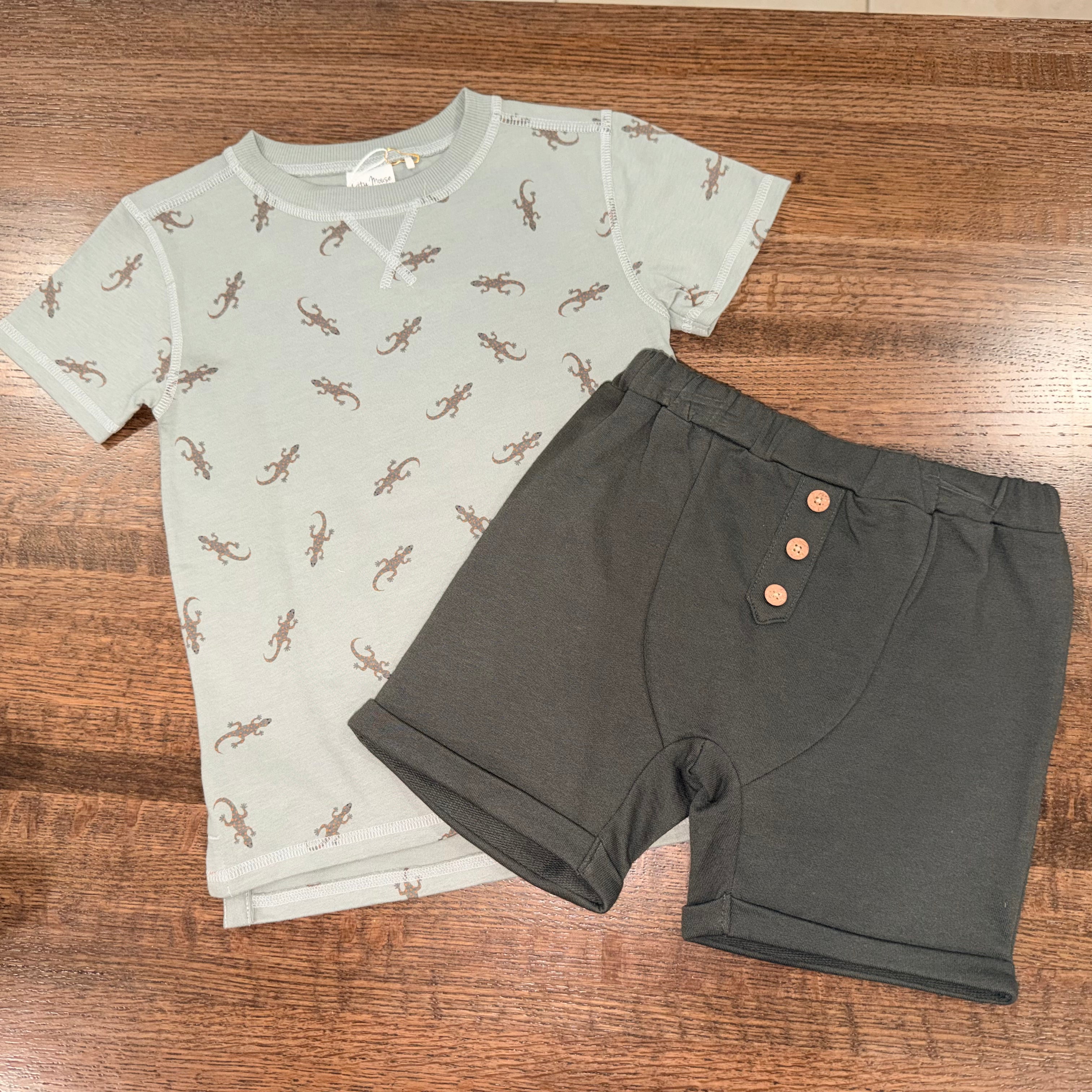 City Mouse Boys Lizard Shirt & Kangaroo Pocket Shorts Size 2 NWT