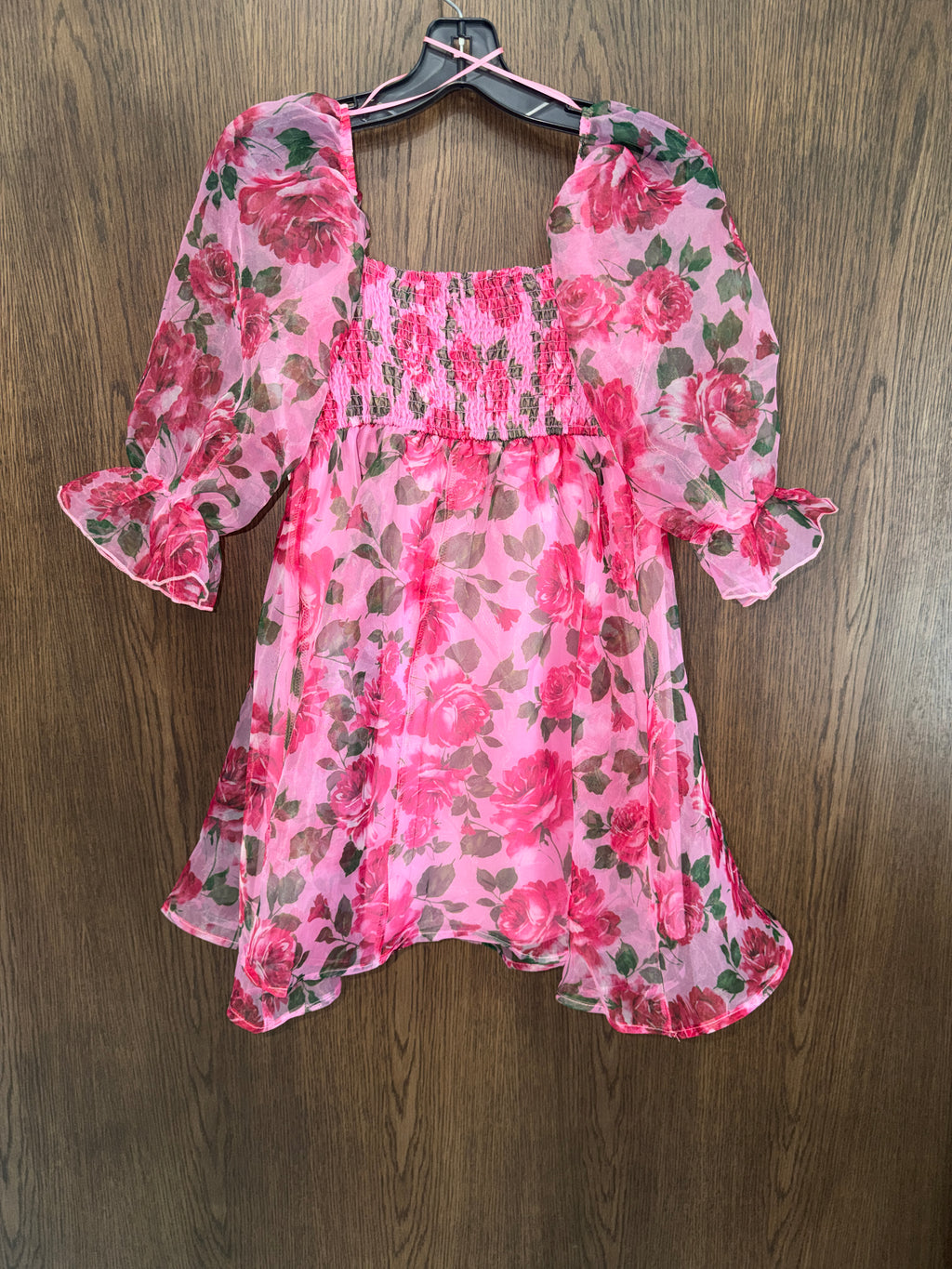Thirty Thirty LA Women’s Pink Floral Organza Puff Sleeve Mini Dress XS