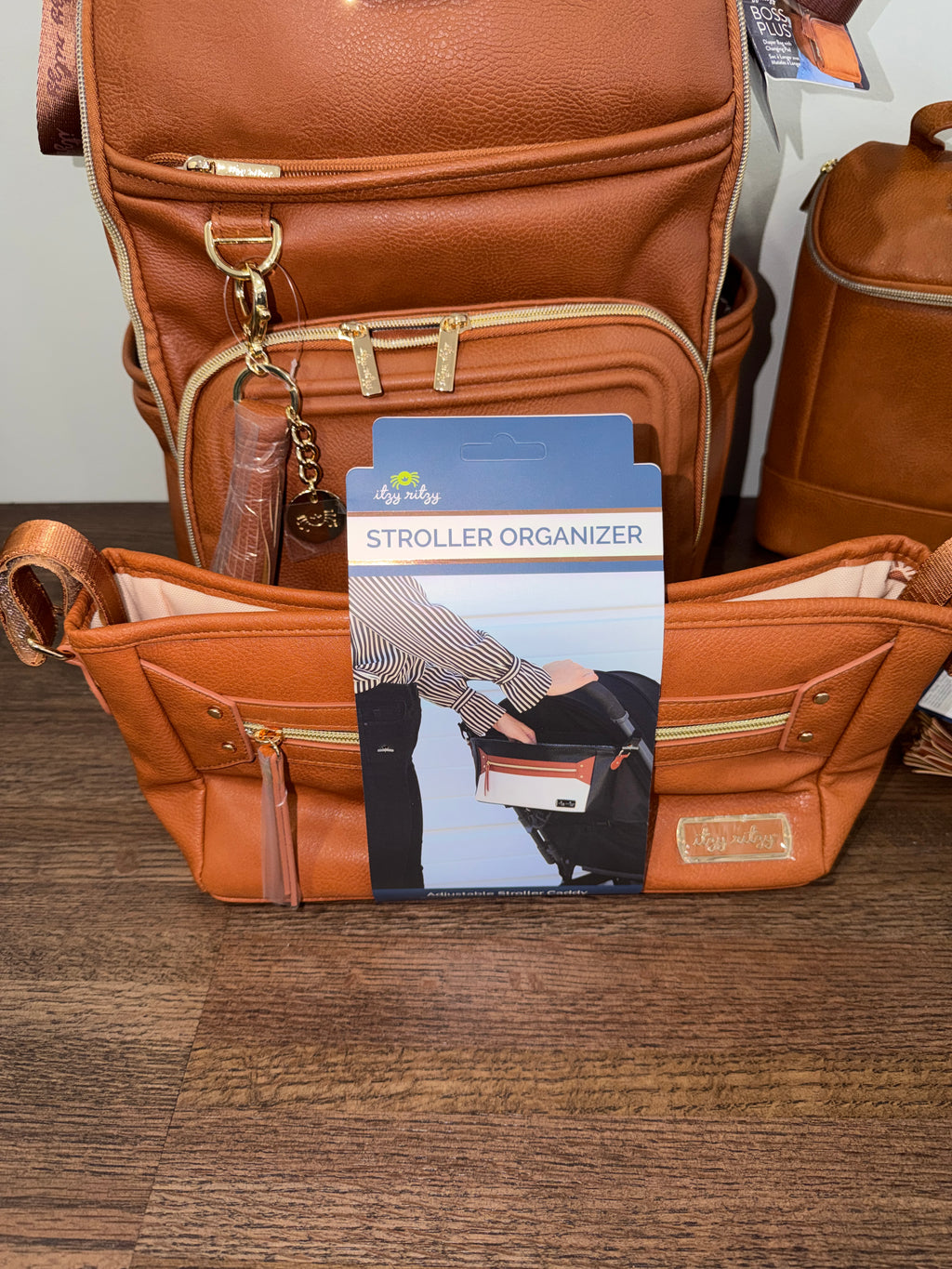 Itzy Ritzy Cognac Boss Plus Backpack Diaper Bag Bundle NWT