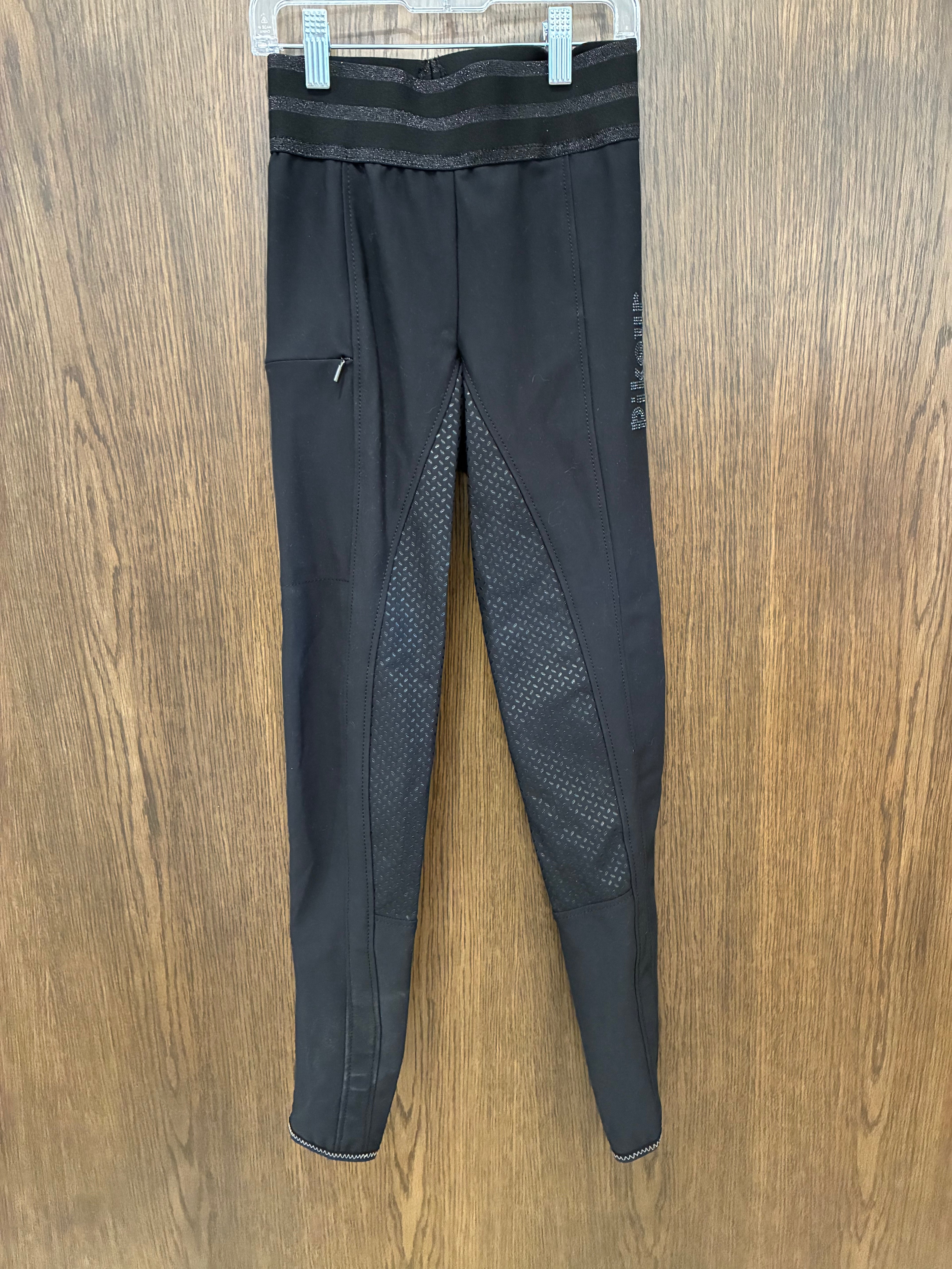 Pikeur Braddy Girls Riding Breeches Size 152 11/12 Black Full Seat Grip Equestrian