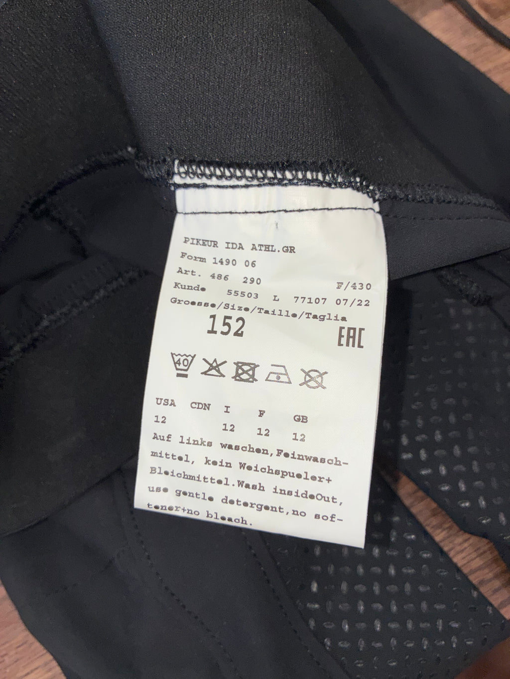 Pikeur Braddy Girls Riding Breeches Size 152 11/12 Black Full Seat Grip Equestrian