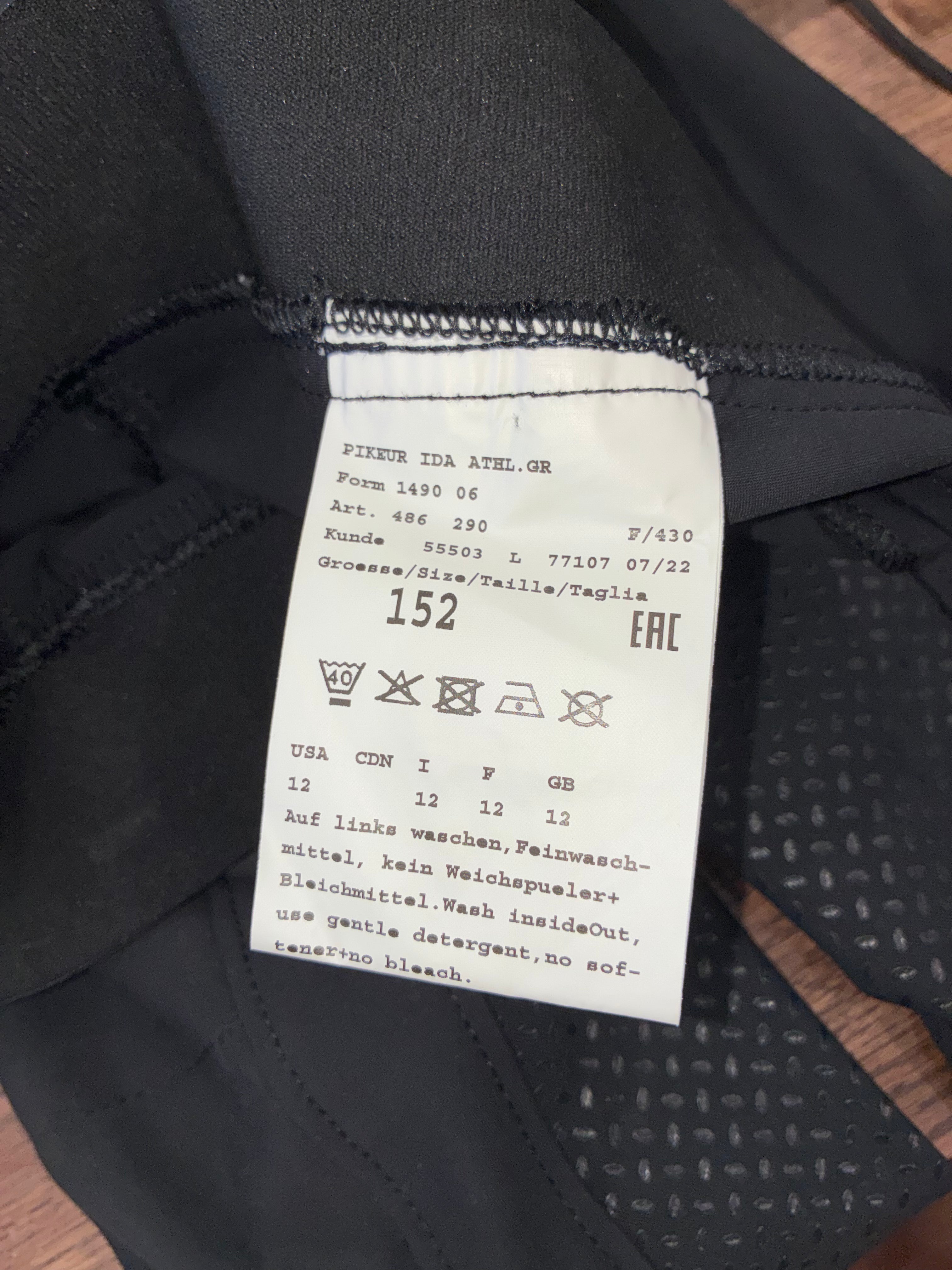Pikeur Braddy Girls Riding Breeches Size 152 11/12 Black Full Seat Grip Equestrian