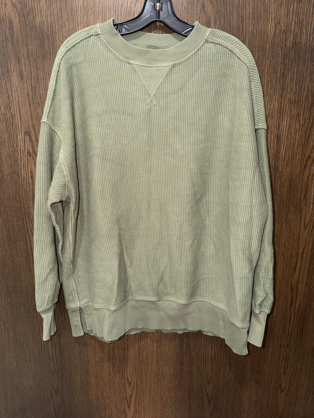 Aerie Women’s Sage Green Oversized Ribbed Knit Crewneck Sweatshirt Thermal Size XS