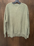 Aerie Women’s Sage Green Oversized Ribbed Knit Crewneck Sweatshirt Thermal Size XS