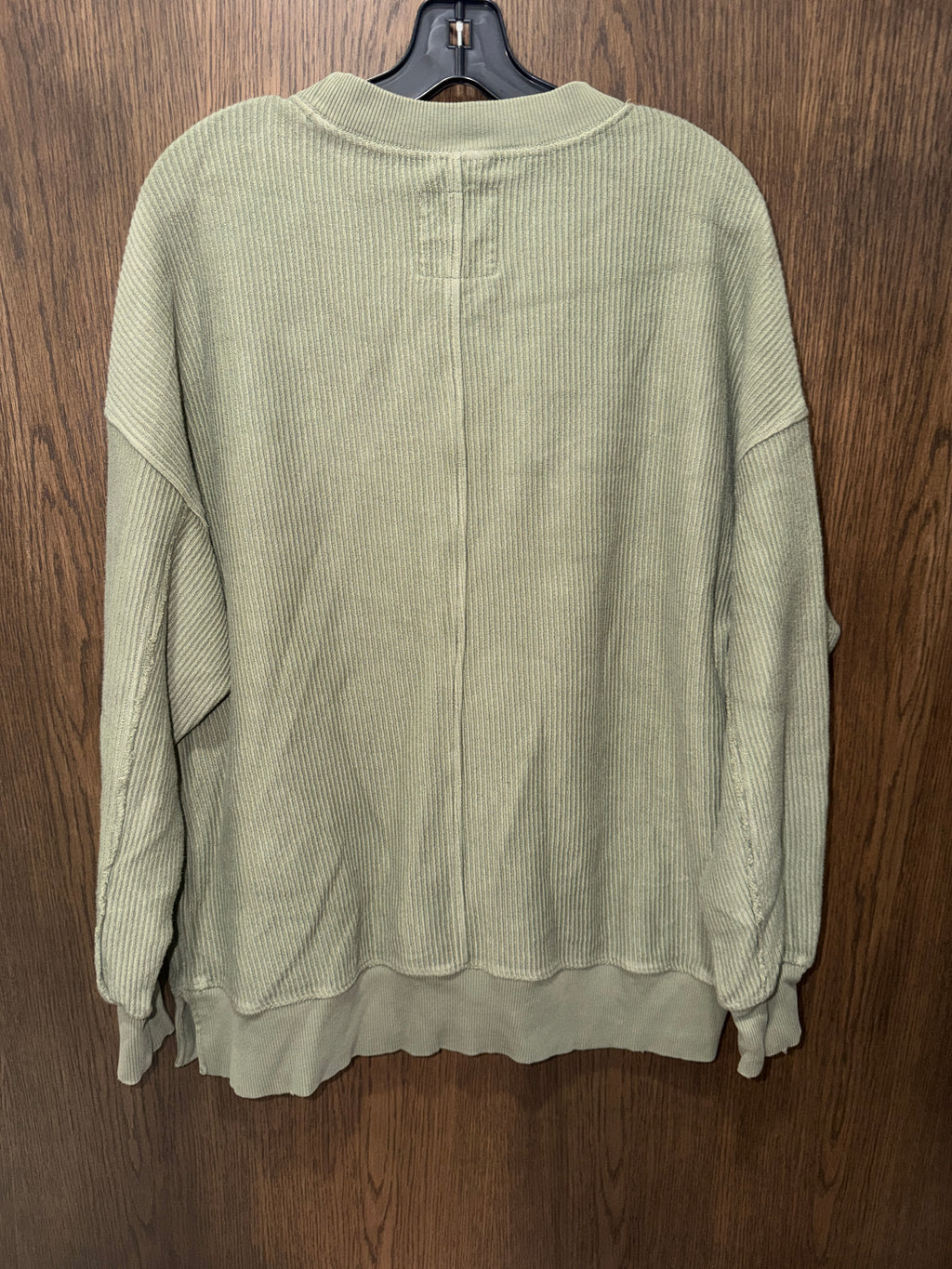 Aerie Women’s Sage Green Oversized Ribbed Knit Crewneck Sweatshirt Thermal Size XS