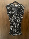 Umgee Women’s Black White Print Romper Flutter Sleeve Ruffle Hem Size M