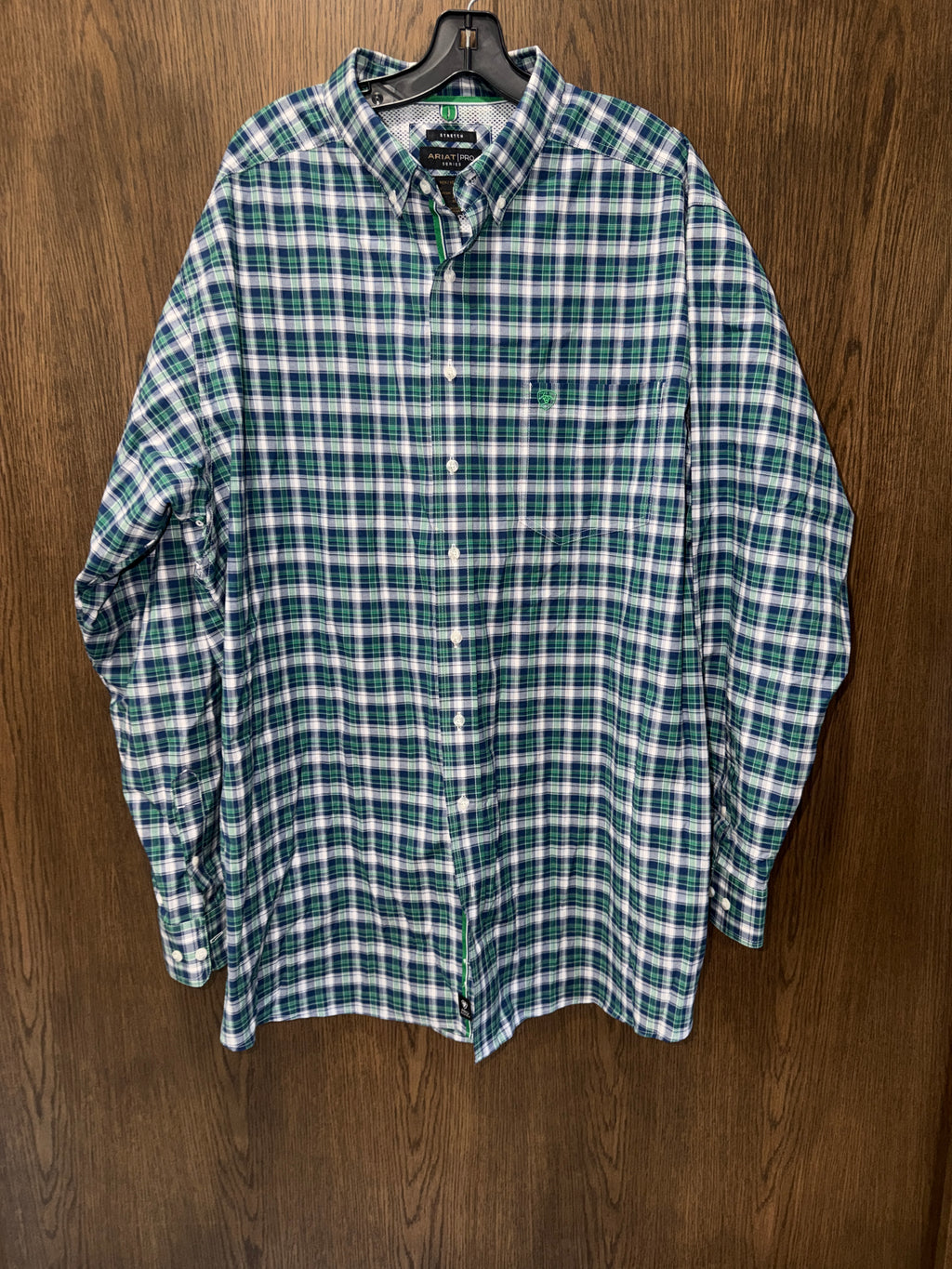 Ariat Pro Series Men’s XXLT 2XL Tall Blue Plaid Long Sleeve Performance Shirt Stretch