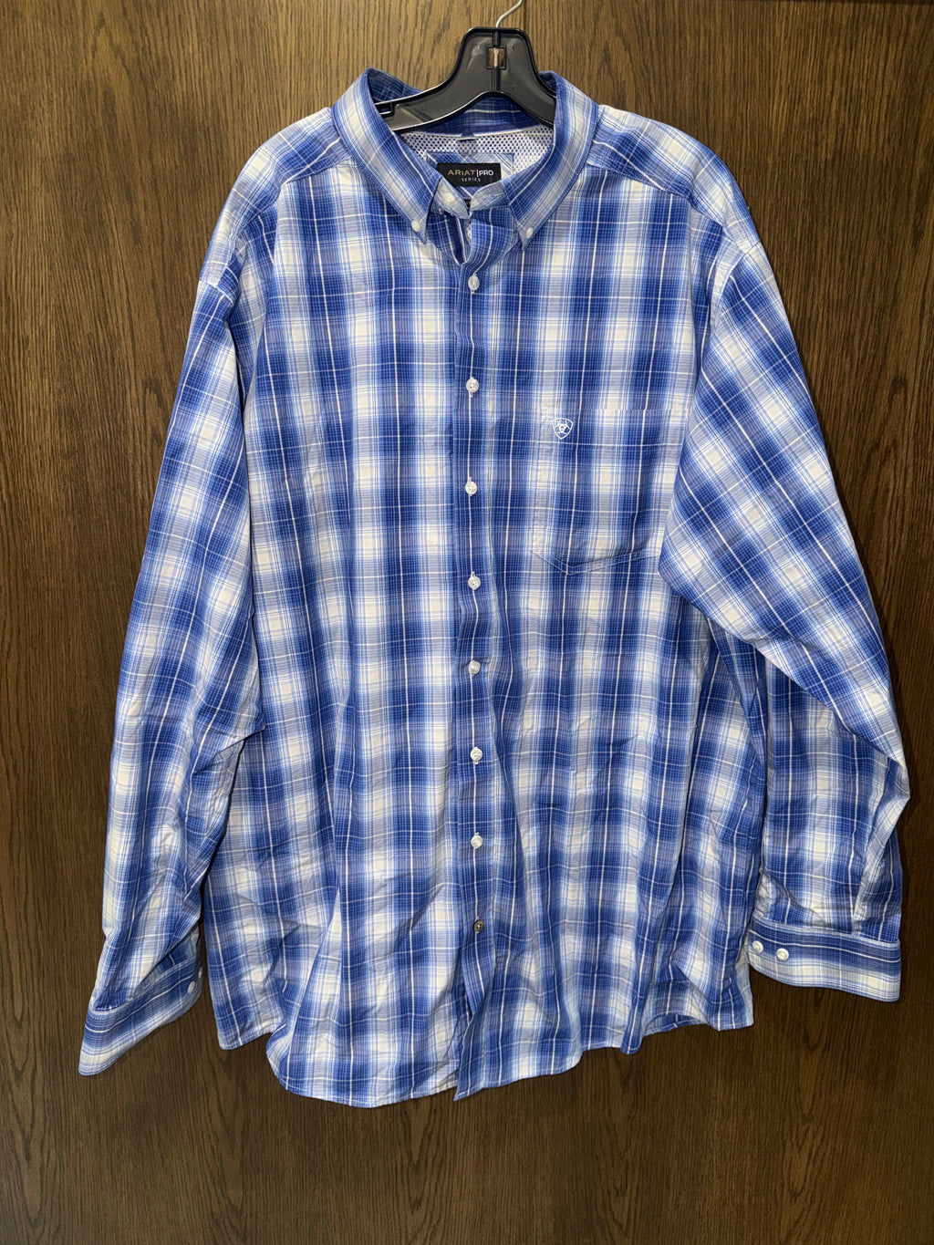 Ariat Pro Series Men’s XXLT 2XL Tall Blue Plaid Long Sleeve Performance Shirt Stretch