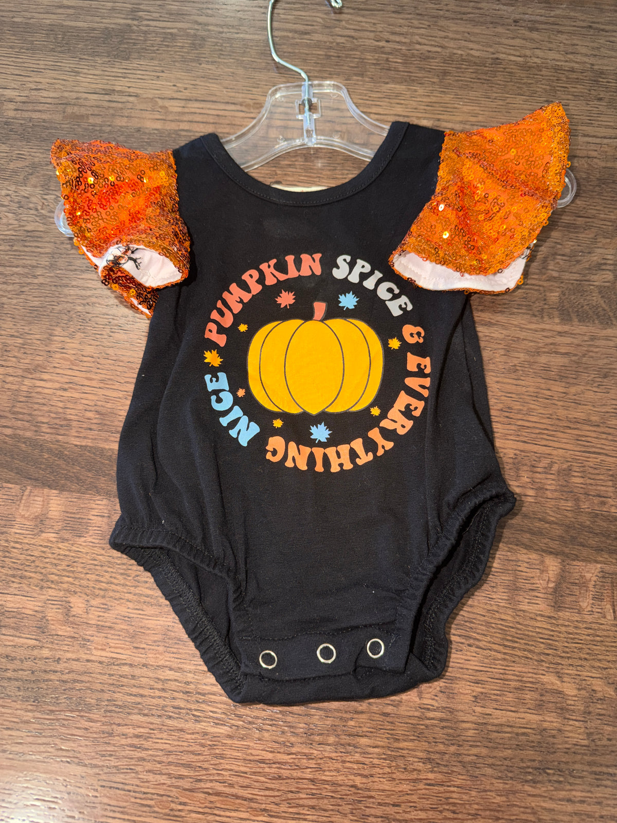 Marie Nicole “Pumpkin Spice & Everything Nice” Bubble Romper 6-12 Months NWT