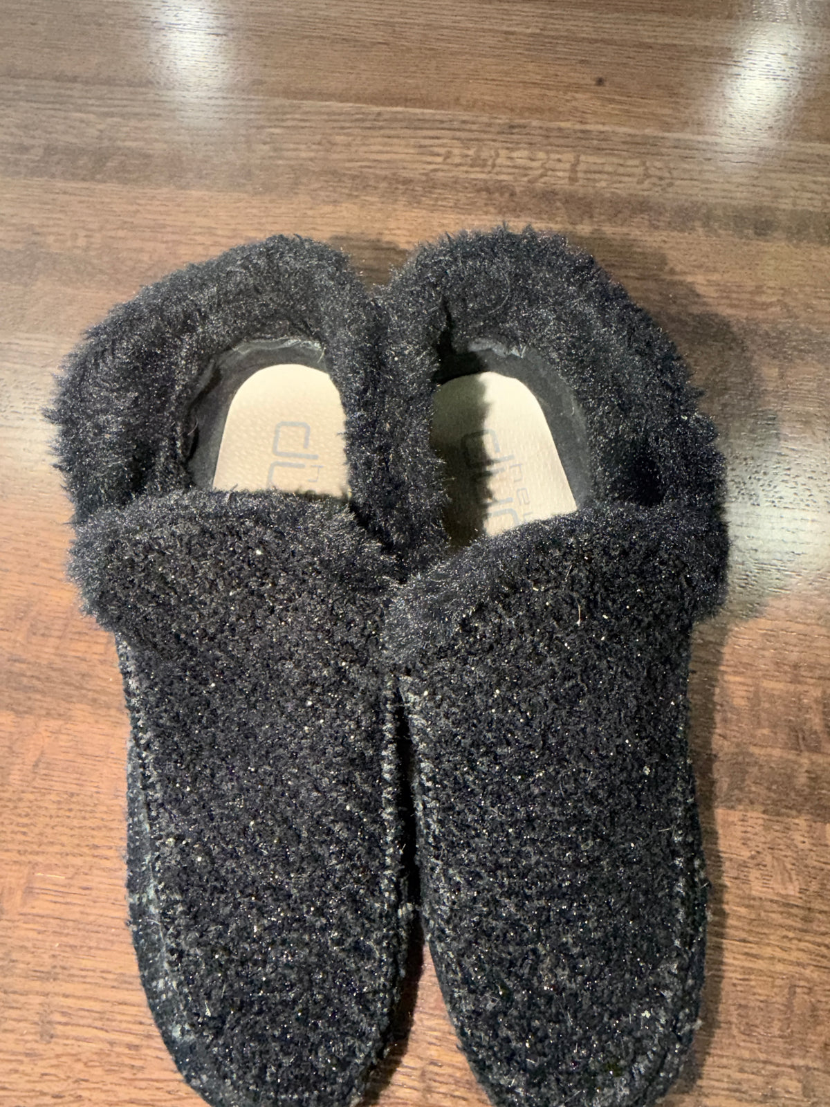 HEYDUDE Denny Sparkling Black Faux Fur Lined Glitter Booties Women’s Size 9