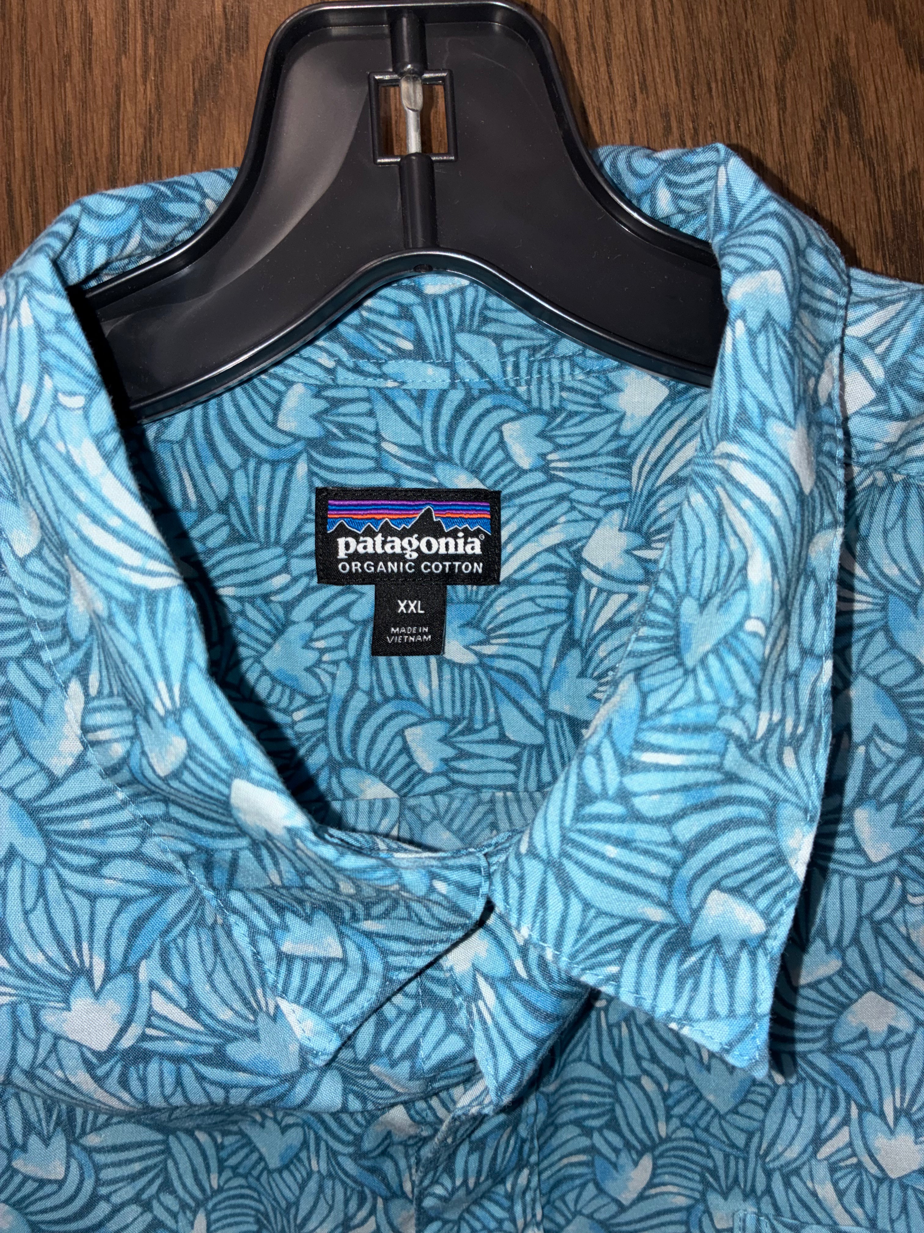 PATAGONIA MENS GO TO SHIRT Block Party Lago Blue Size XXL 2X Organic Cotton