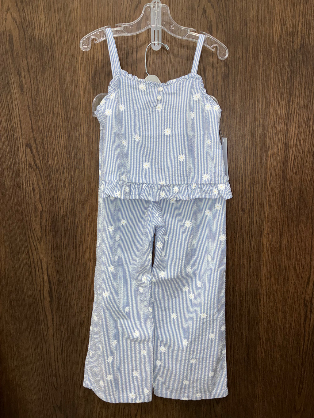 H&M Girls Seersucker Daisy Peplum Top & Wide Leg Pants Size 7/8