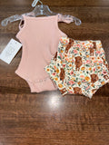 Boutique Girls Ribbed Romper & Cow Bummies Set Size 3-6 Months