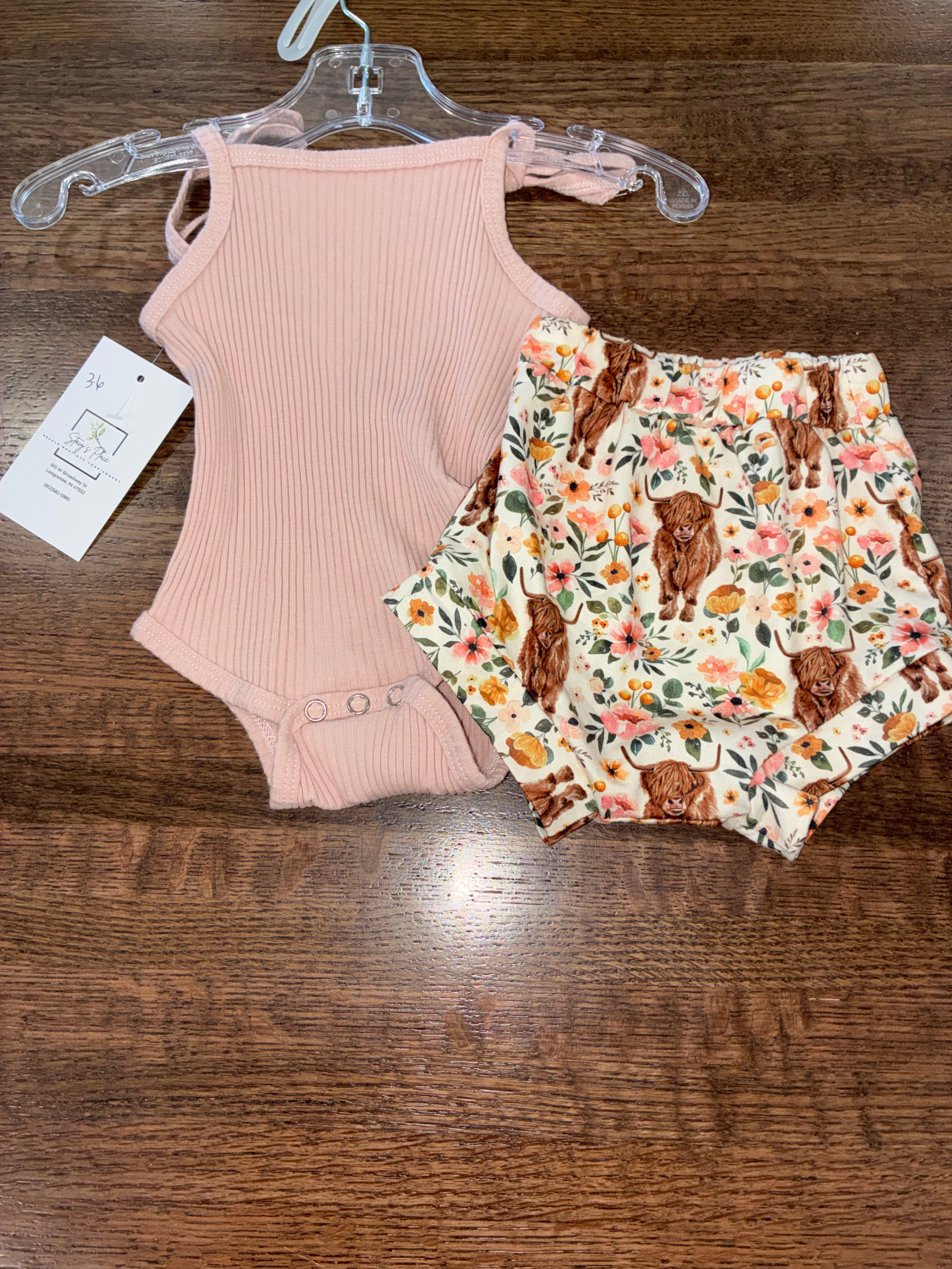 Boutique Girls Ribbed Romper & Cow Bummies Set Size 3-6 Months