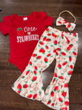 Little Strawberry Girls Flutter Onesie & Flare Pants Size 6-12 Months NWT