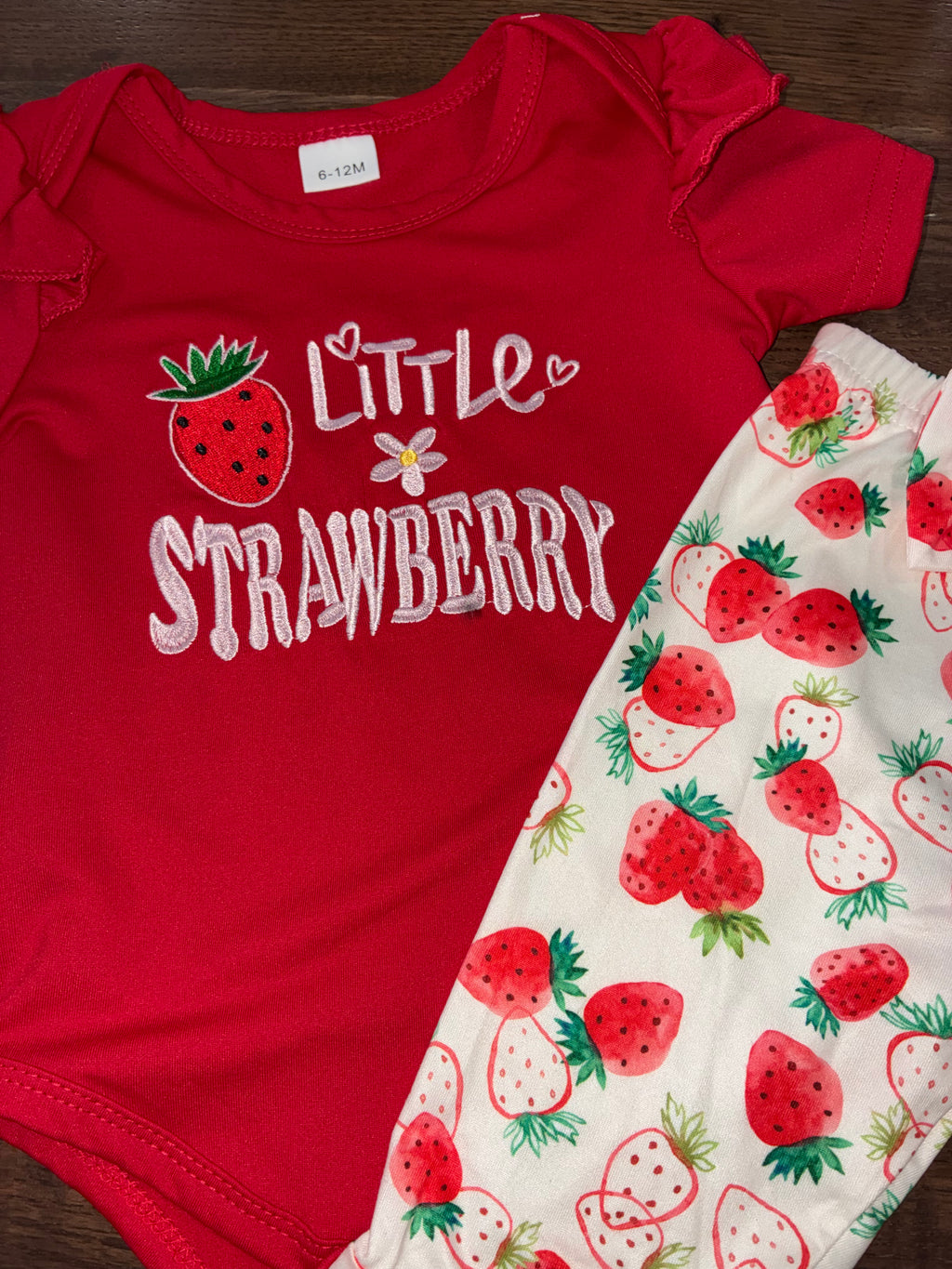 Little Strawberry Girls Flutter Onesie & Flare Pants Size 6-12 Months NWT