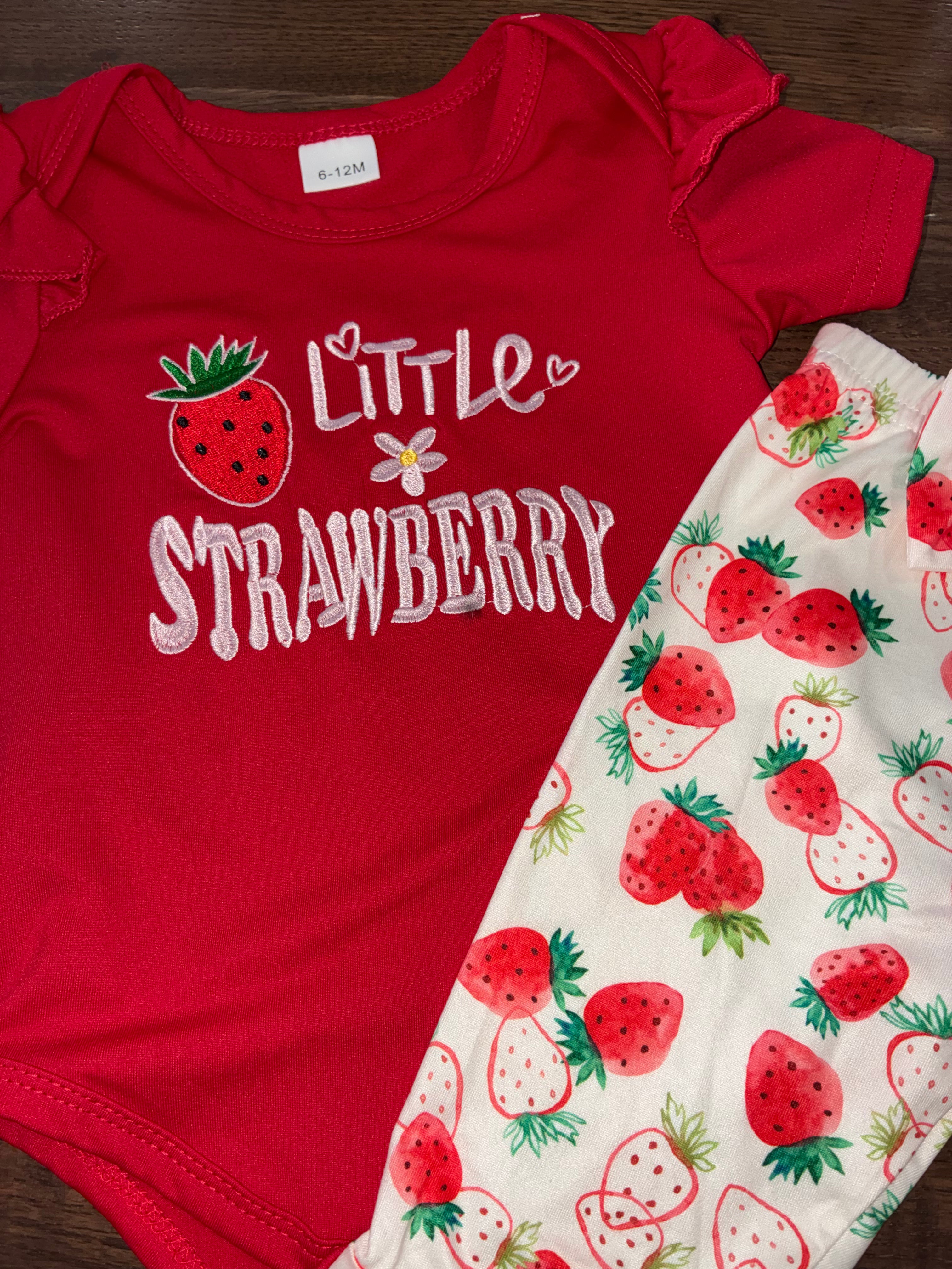 Little Strawberry Girls Flutter Onesie & Flare Pants Size 6-12 Months NWT