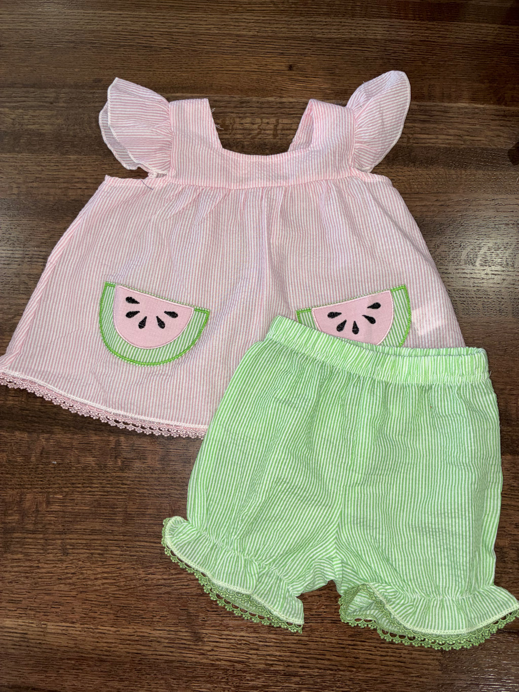 Watermelon Girls SeerSucker Tunic & Ruffle Shorties 6-12 Months NWT