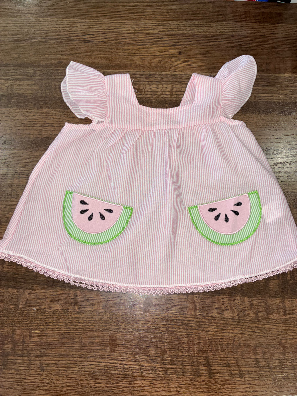 Watermelon Girls SeerSucker Tunic & Ruffle Shorties 6-12 Months NWT