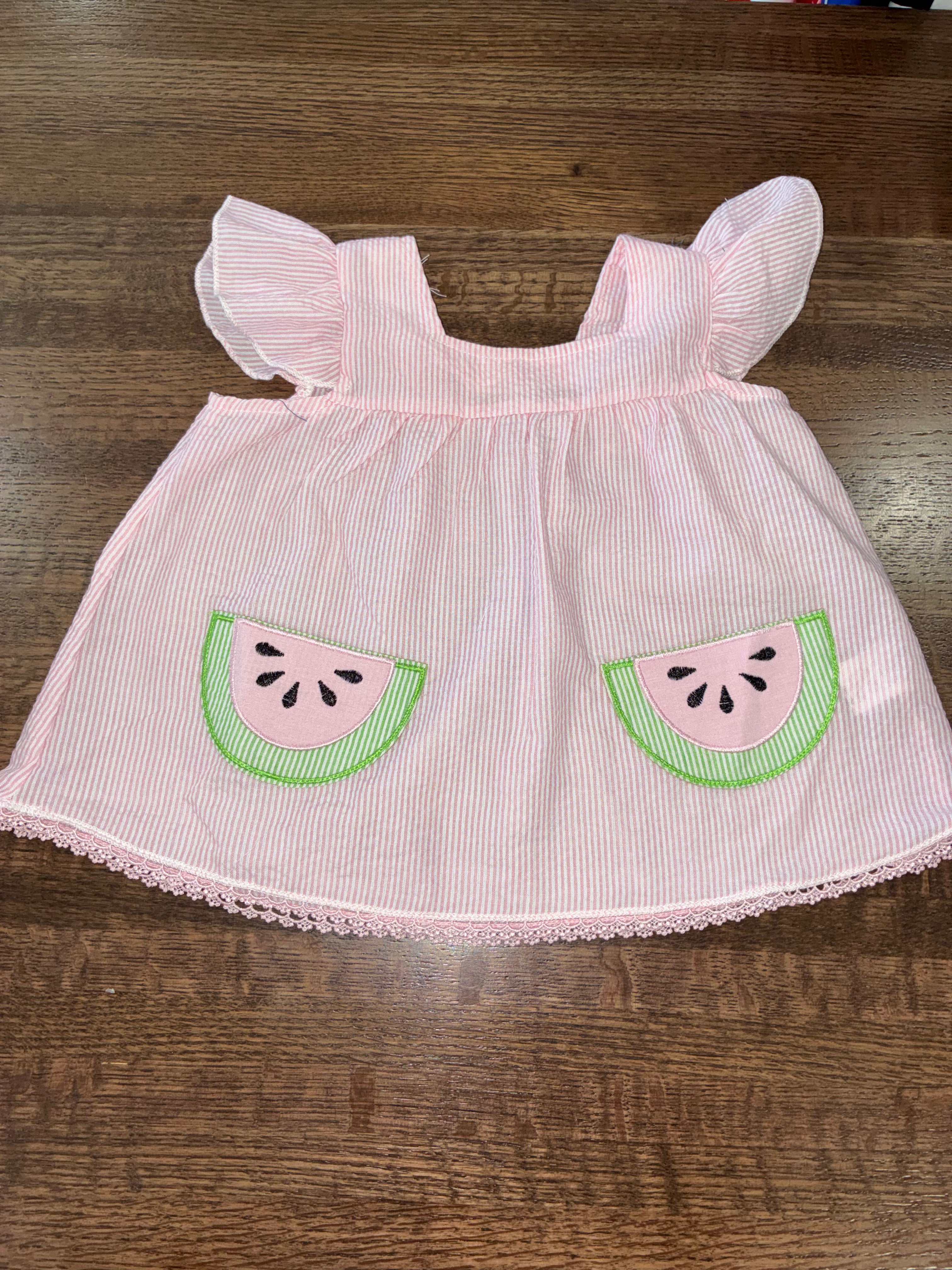 Watermelon Girls SeerSucker Tunic & Ruffle Shorties 0-3 Months NWT