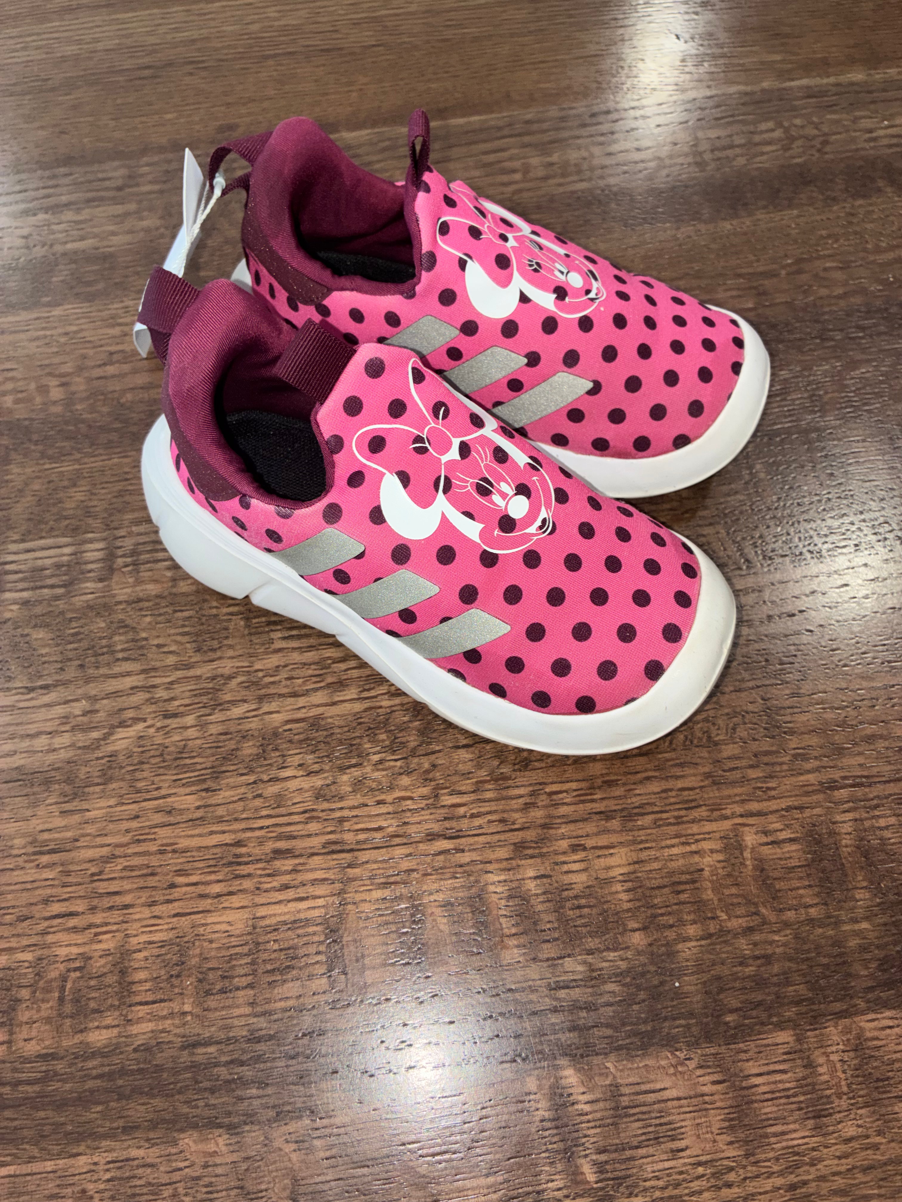 Adidas Monofit Girls Pink Polkadot Minnie Mouse Easy On Shoes Size 9K