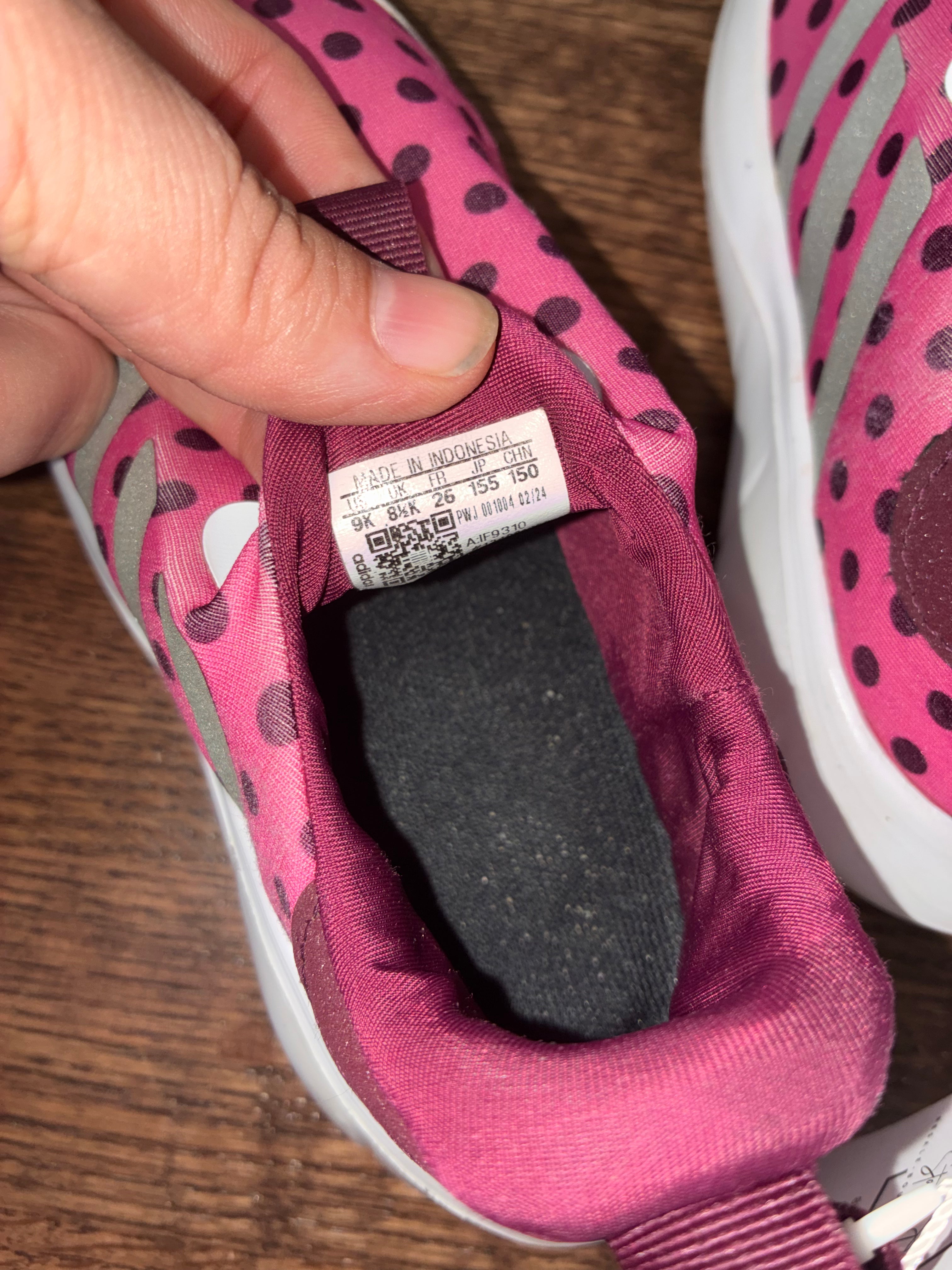Adidas Monofit Girls Pink Polkadot Minnie Mouse Easy On Shoes Size 9K