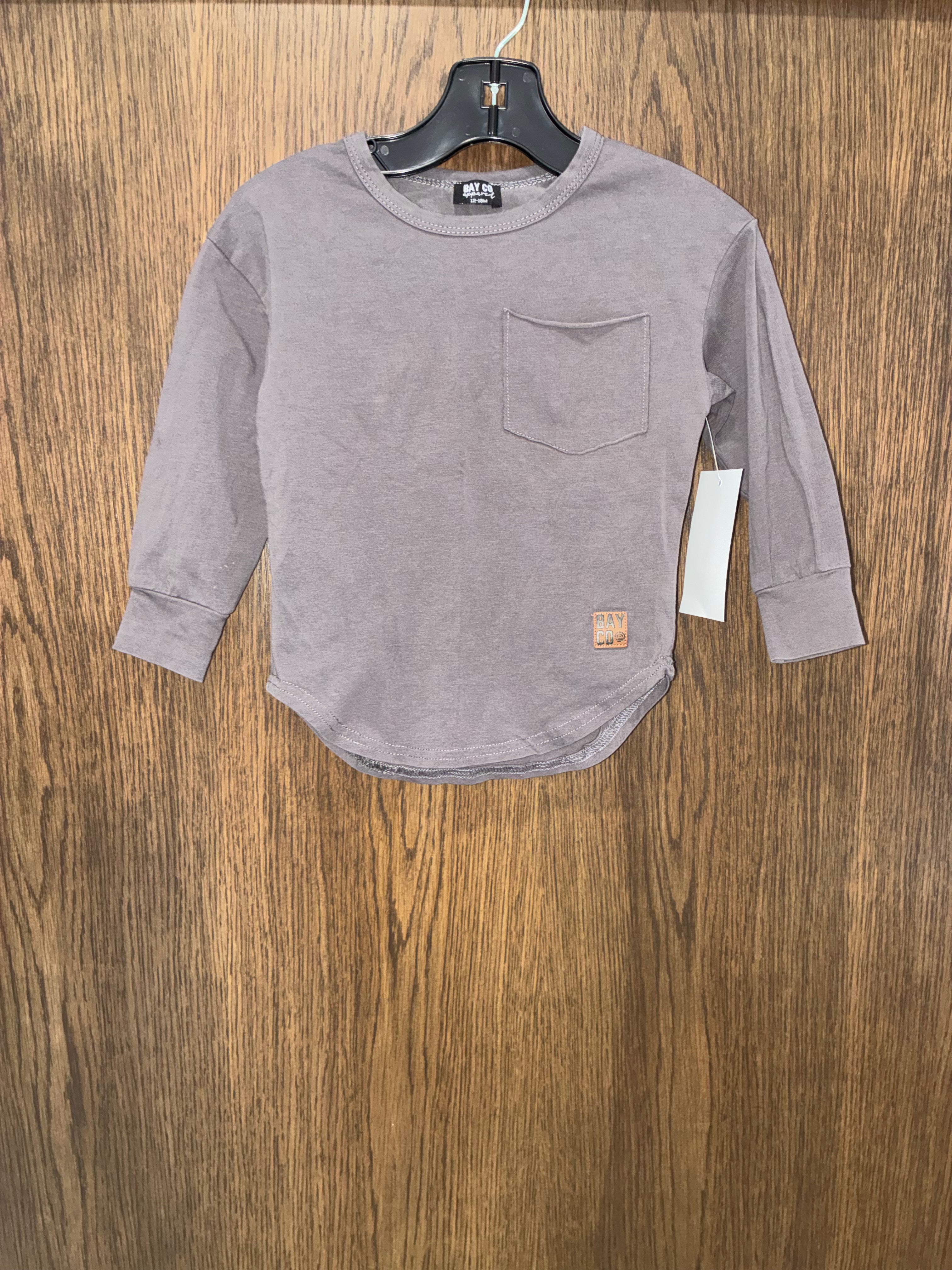 Bay Co Boys Breeze Gray Long Sleeve Tee T-Shirt Size 12-18 Months Dark Gray