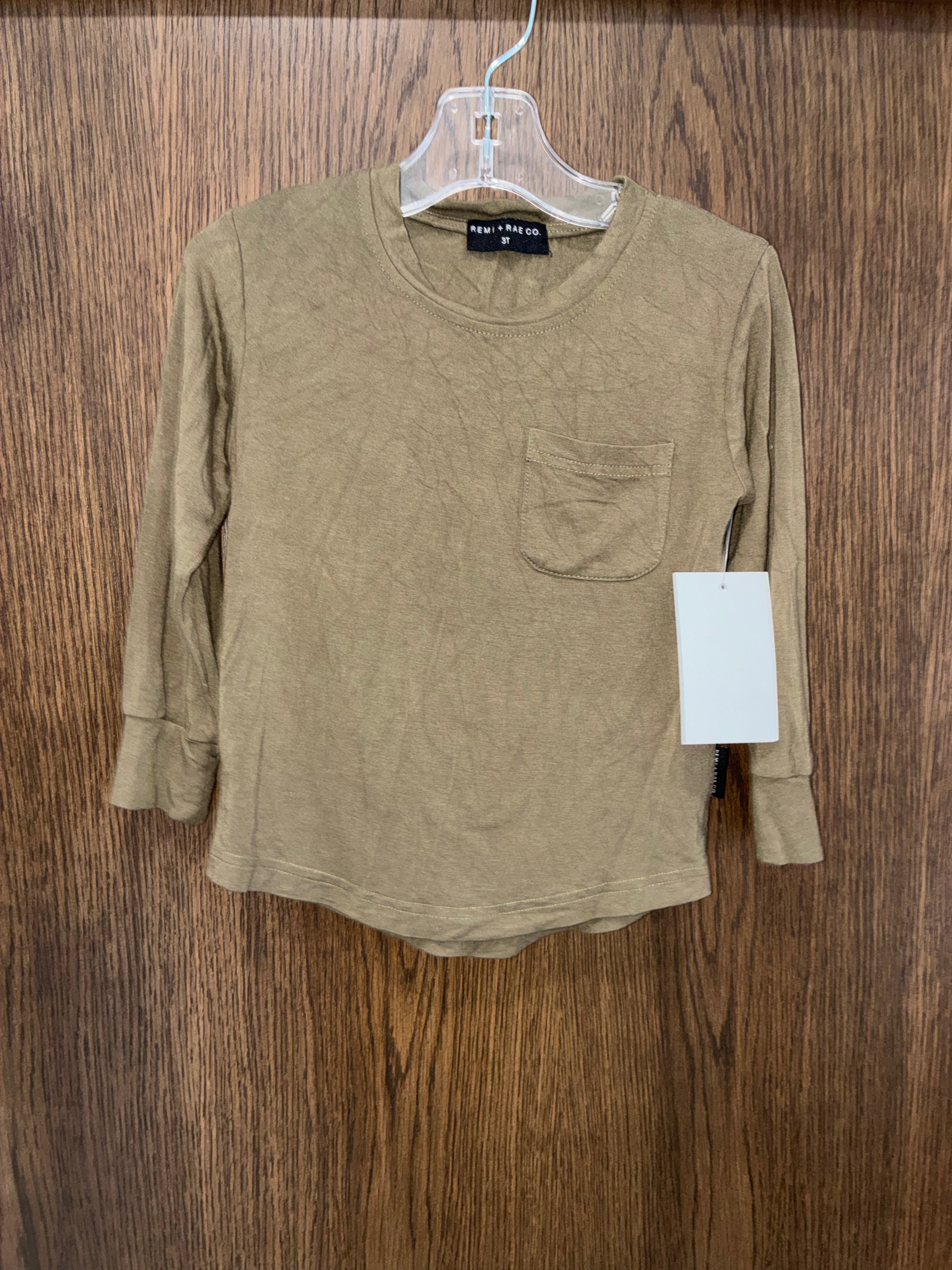 Remi + Rae Co Boys Long Sleeve Bamboo Pocket Tee T-Shirt Size 3T Olive Green