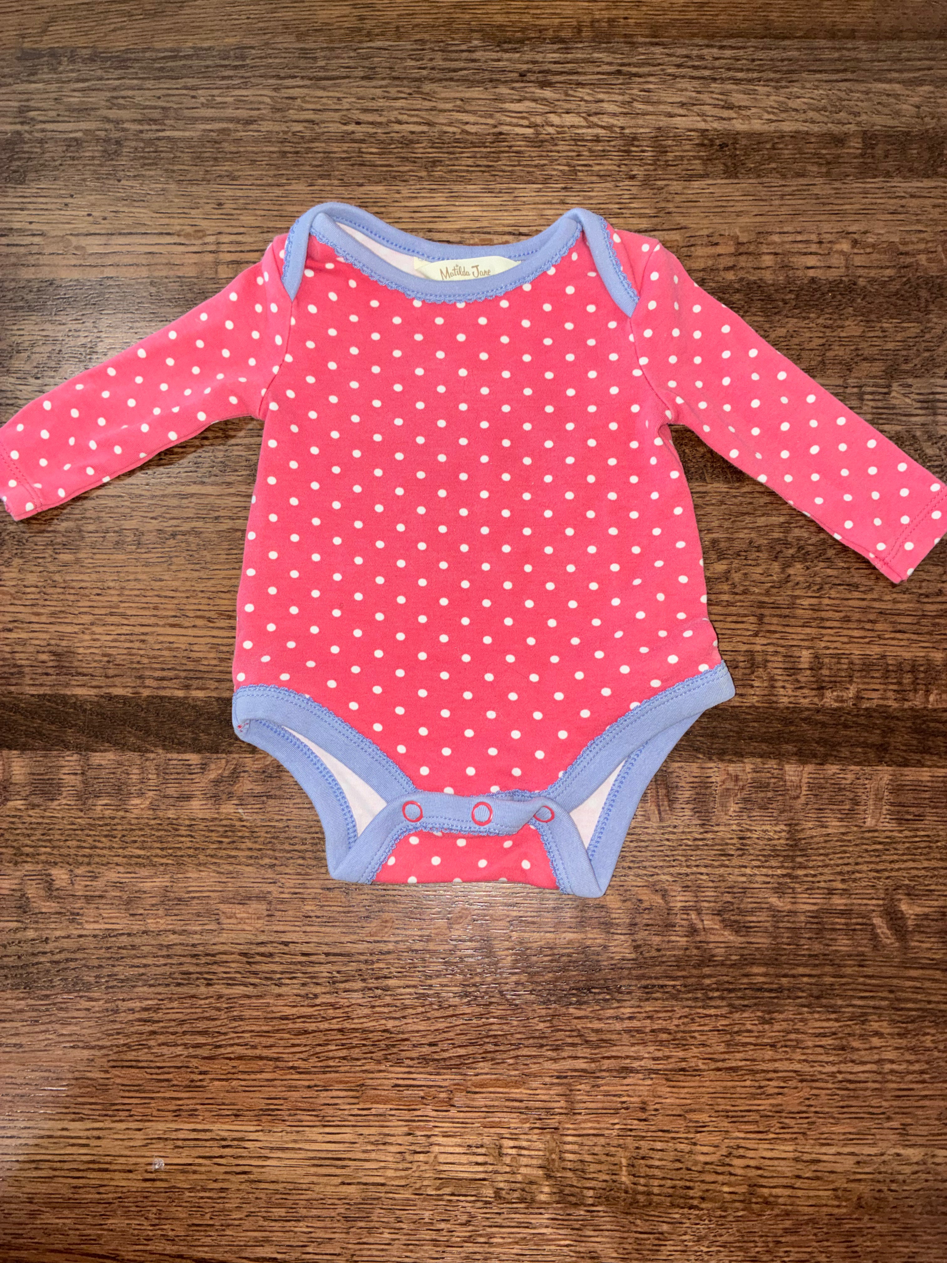 Matilda Jane “Simply Sweet” Pink & White Polka Dots Bodysuit Size 0-3 Months
