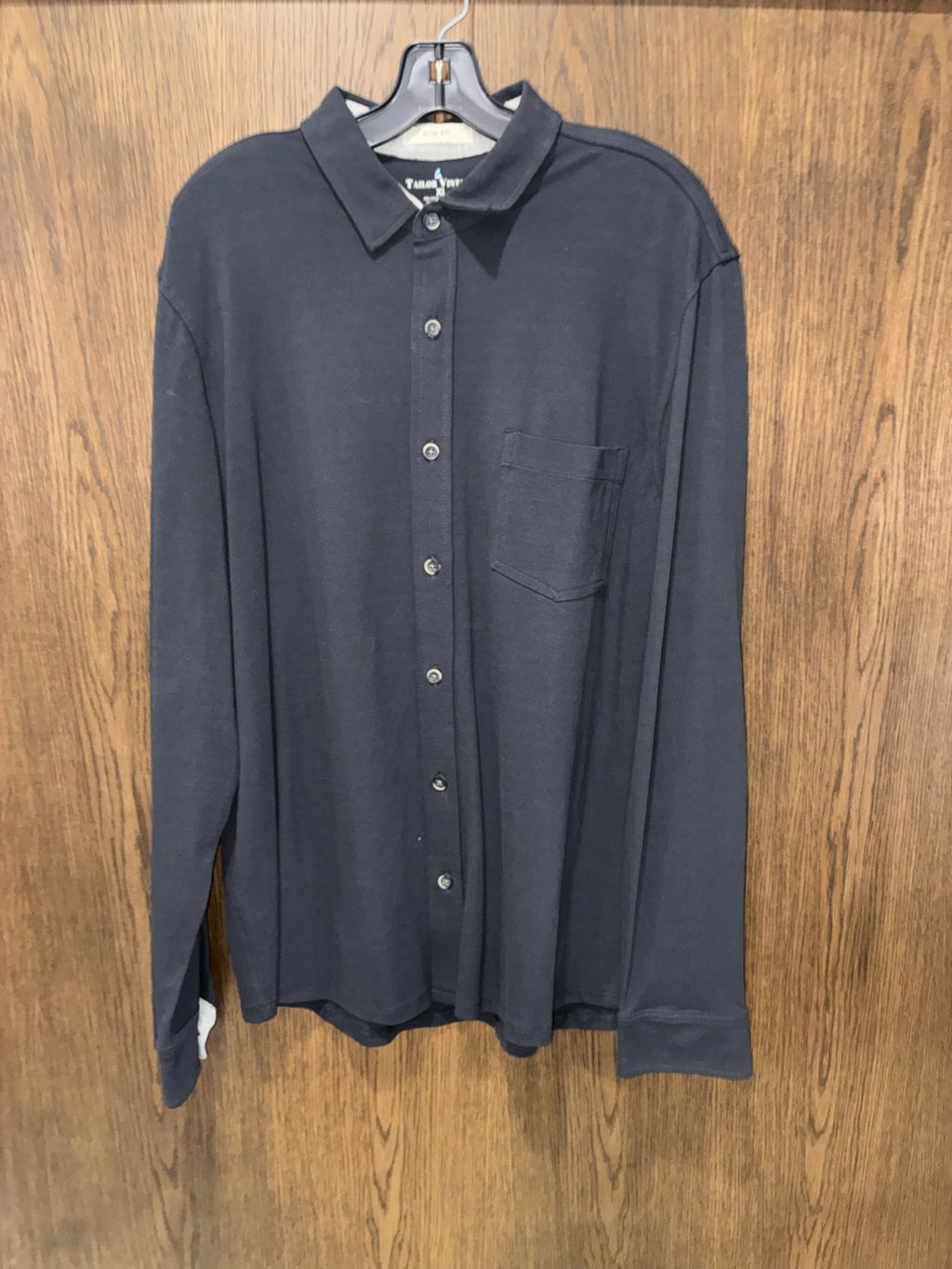 Tailor Vintage Men’s XL Slim Fit Black Long Sleeve Knit Button Up Shirt