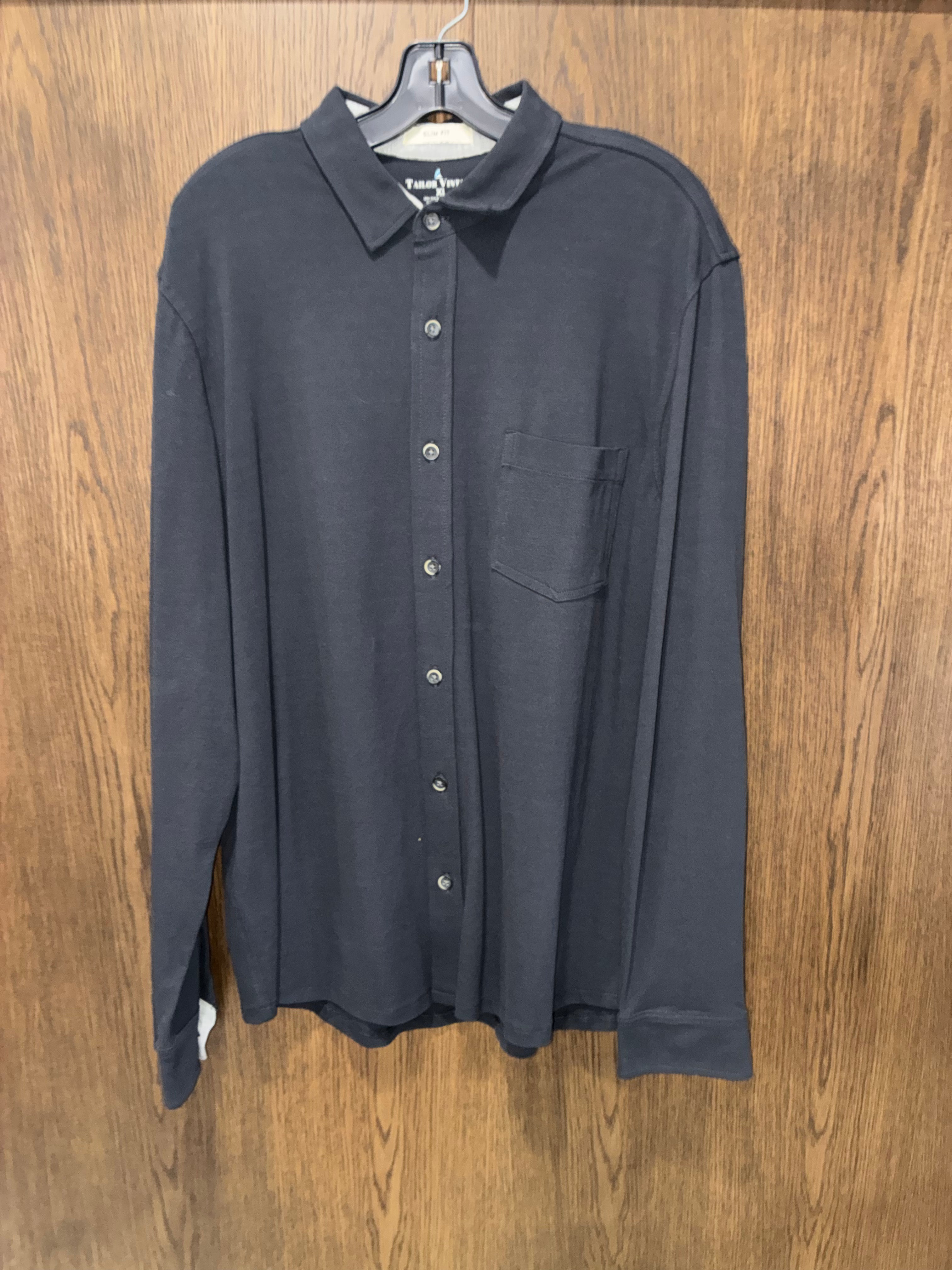 Tailor Vintage Men’s XL Slim Fit Black Long Sleeve Knit Button Up Shirt