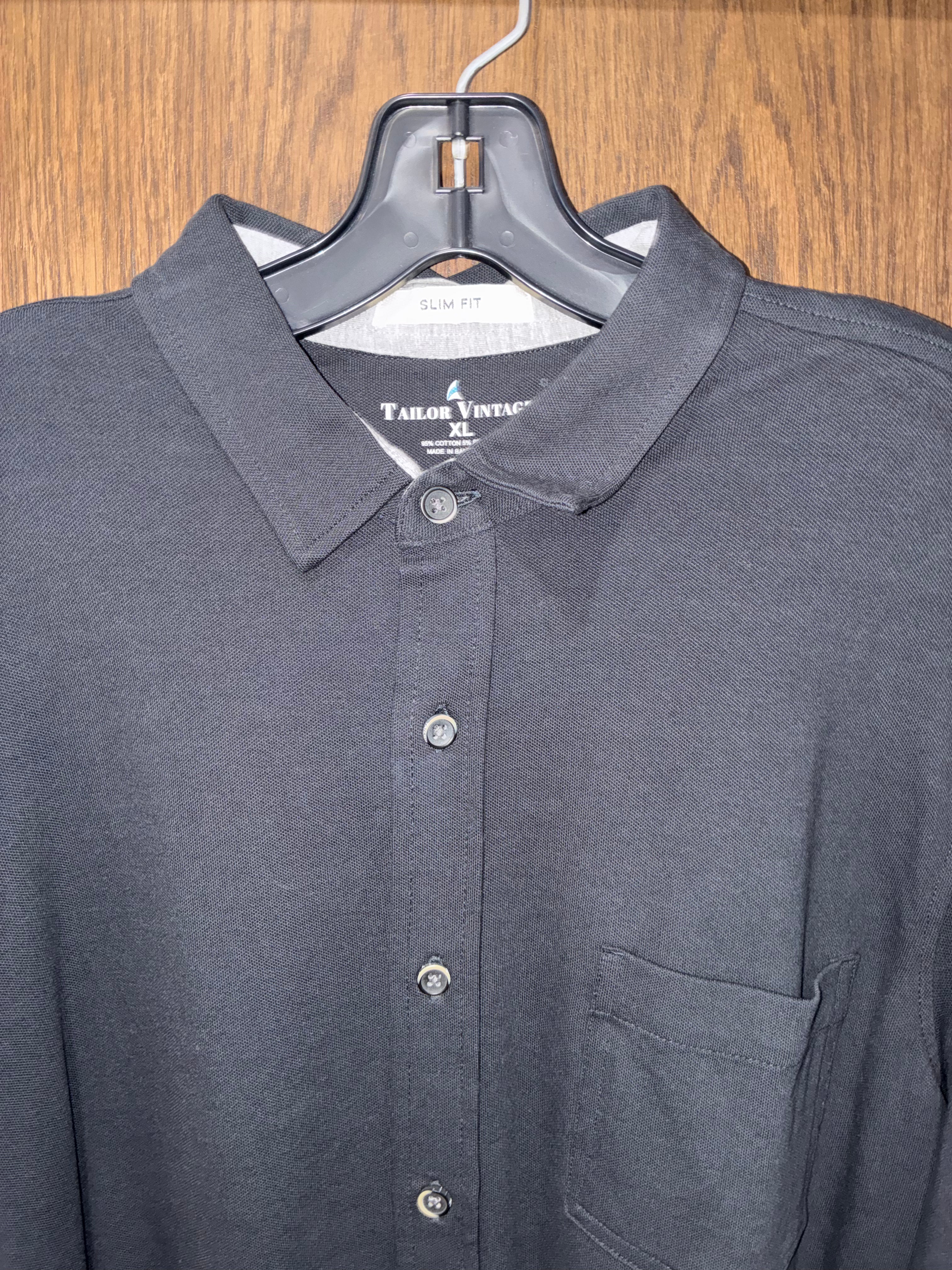 Tailor Vintage Men’s XL Slim Fit Black Long Sleeve Knit Button Up Shirt
